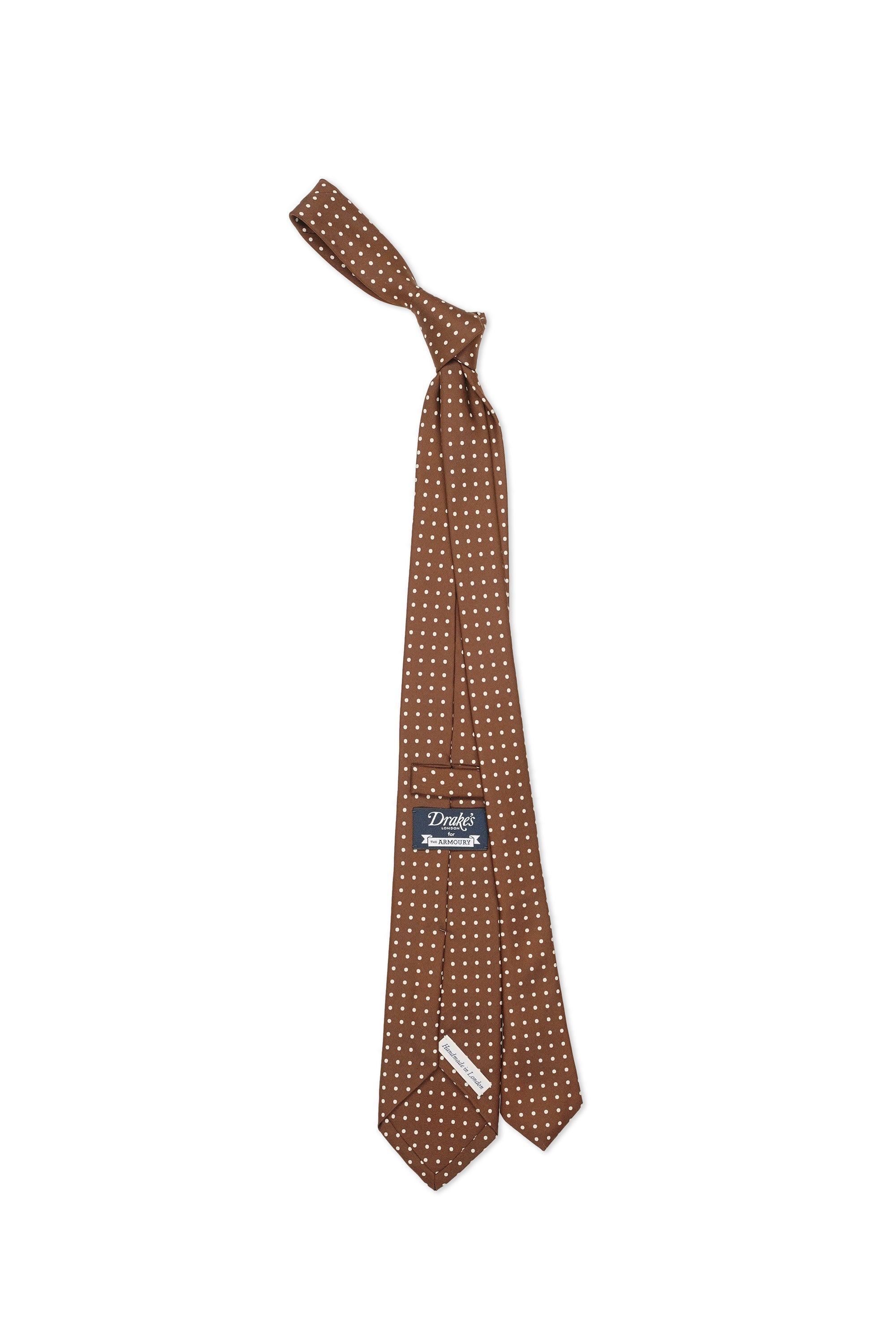 Drake's Brown with White Dots Silk Tie