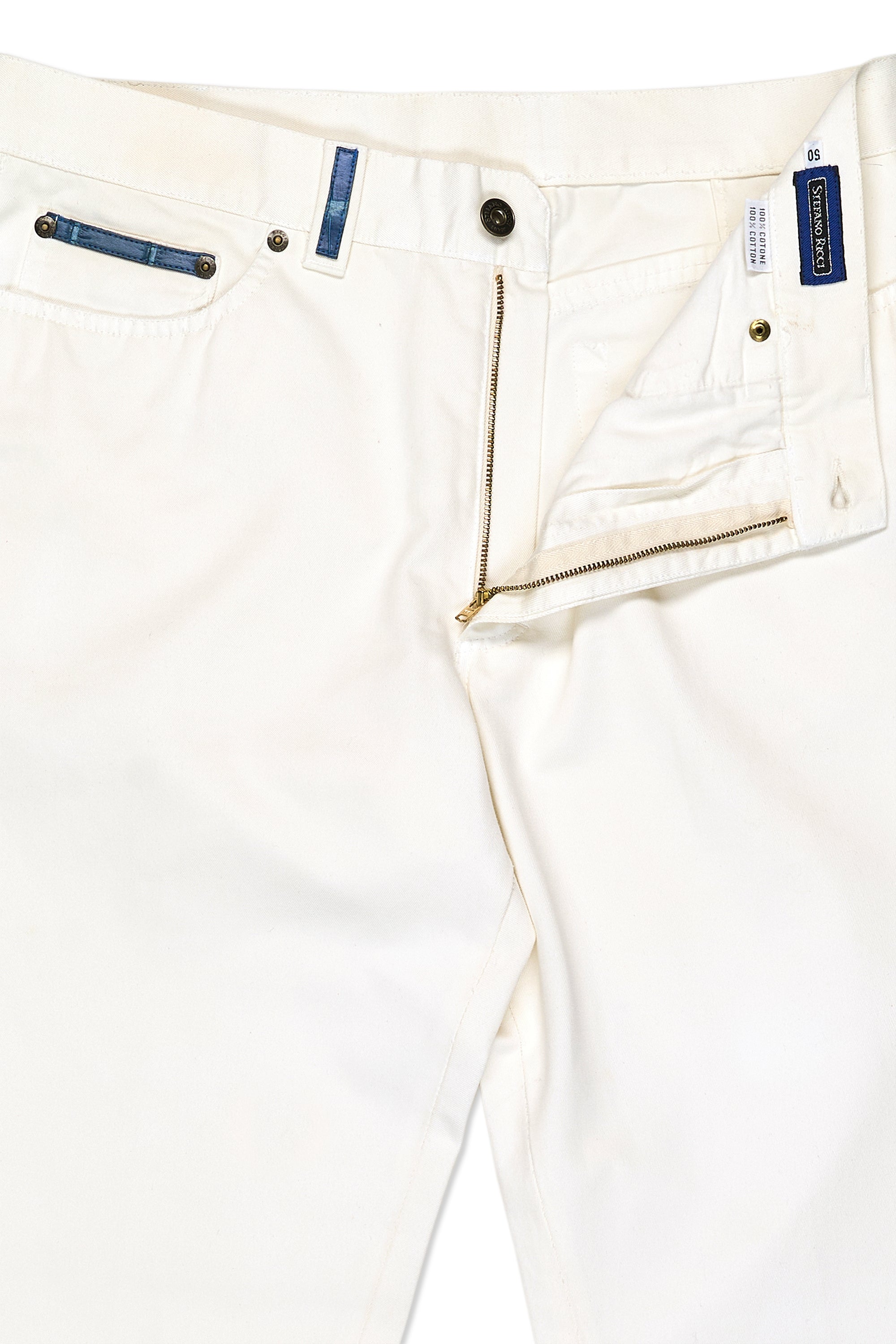 Stefano Ricci White Cotton Jeans with Alligator Details