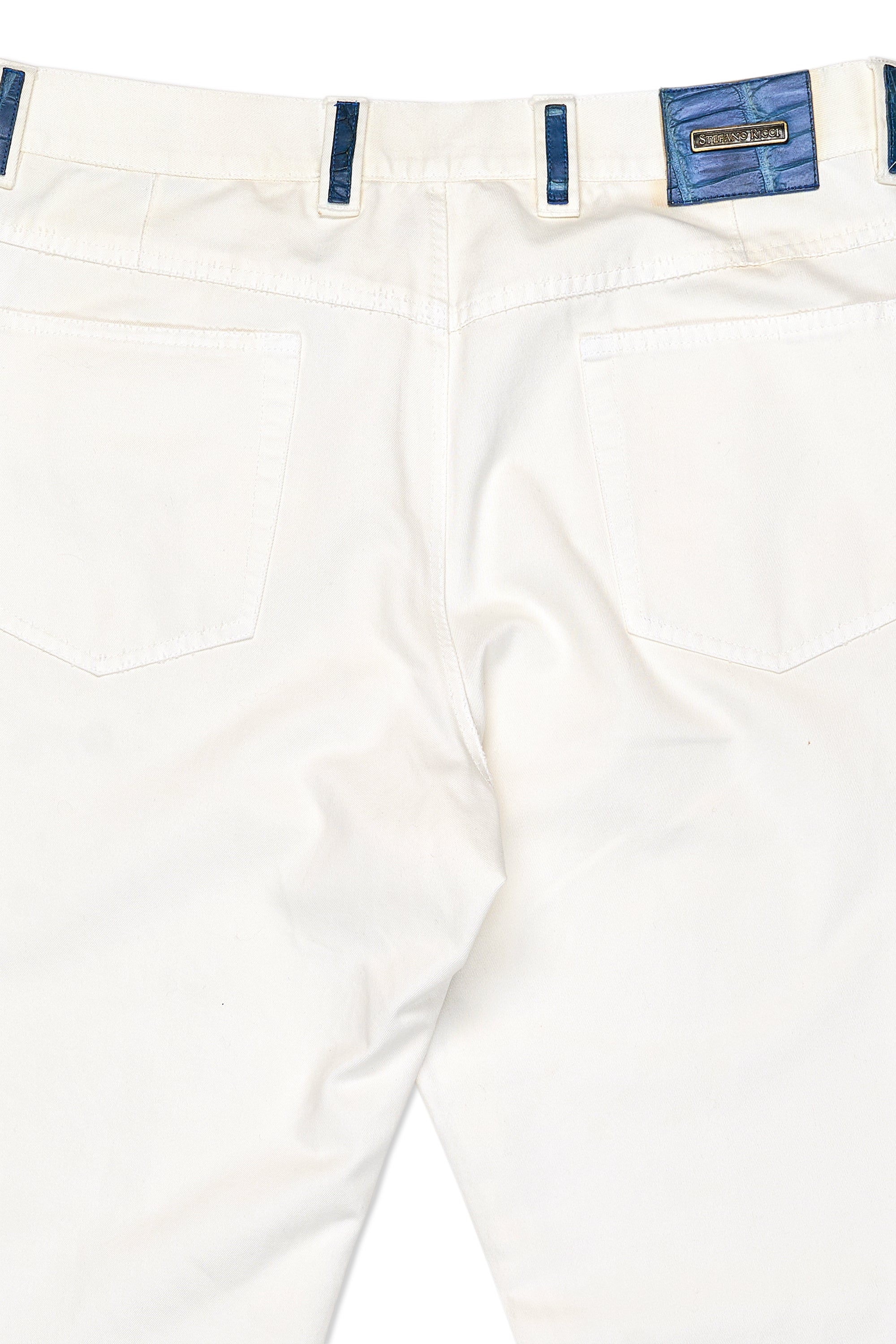 Stefano Ricci White Cotton Jeans with Alligator Details