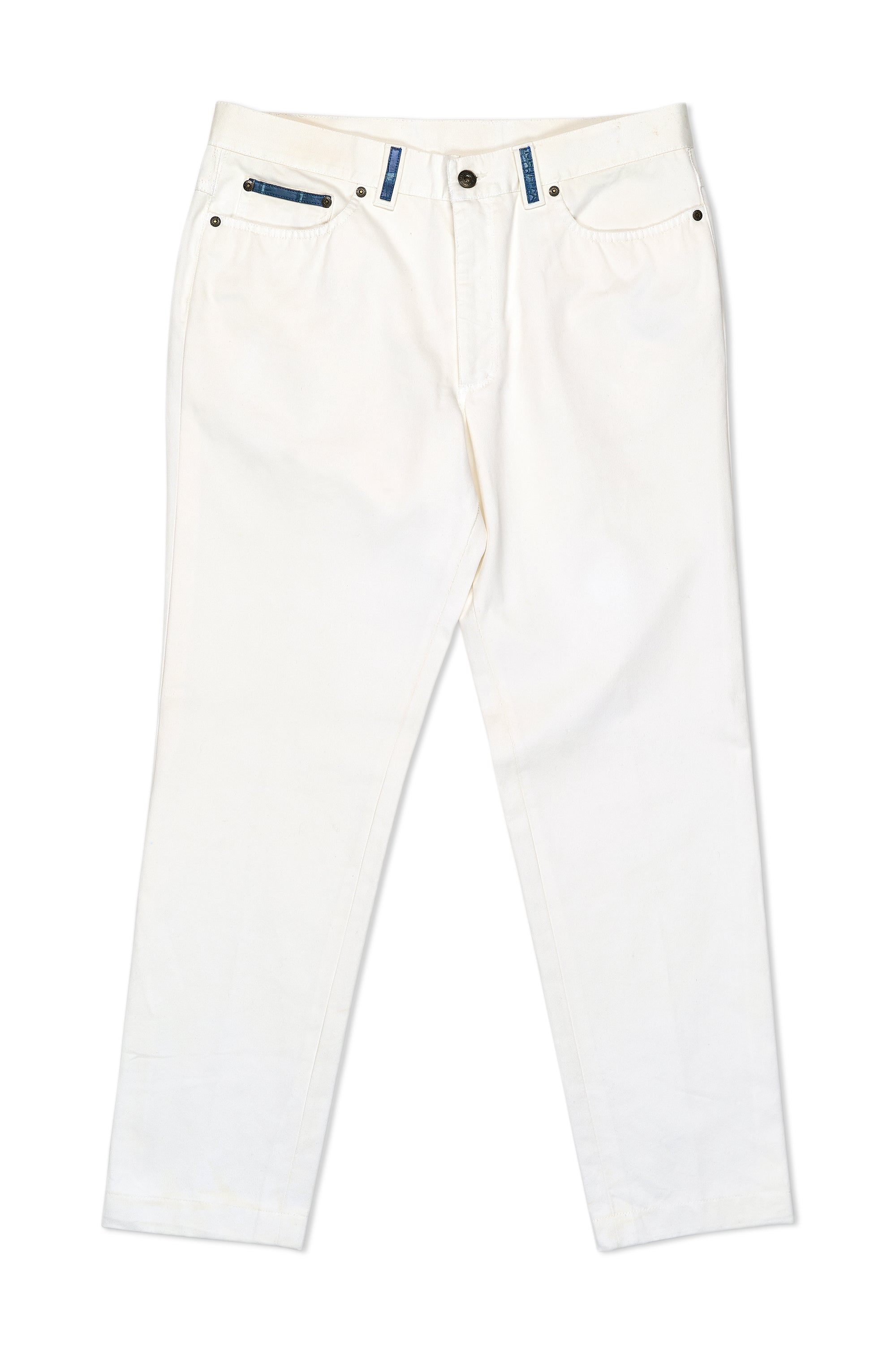 Stefano Ricci White Cotton Jeans with Alligator Details