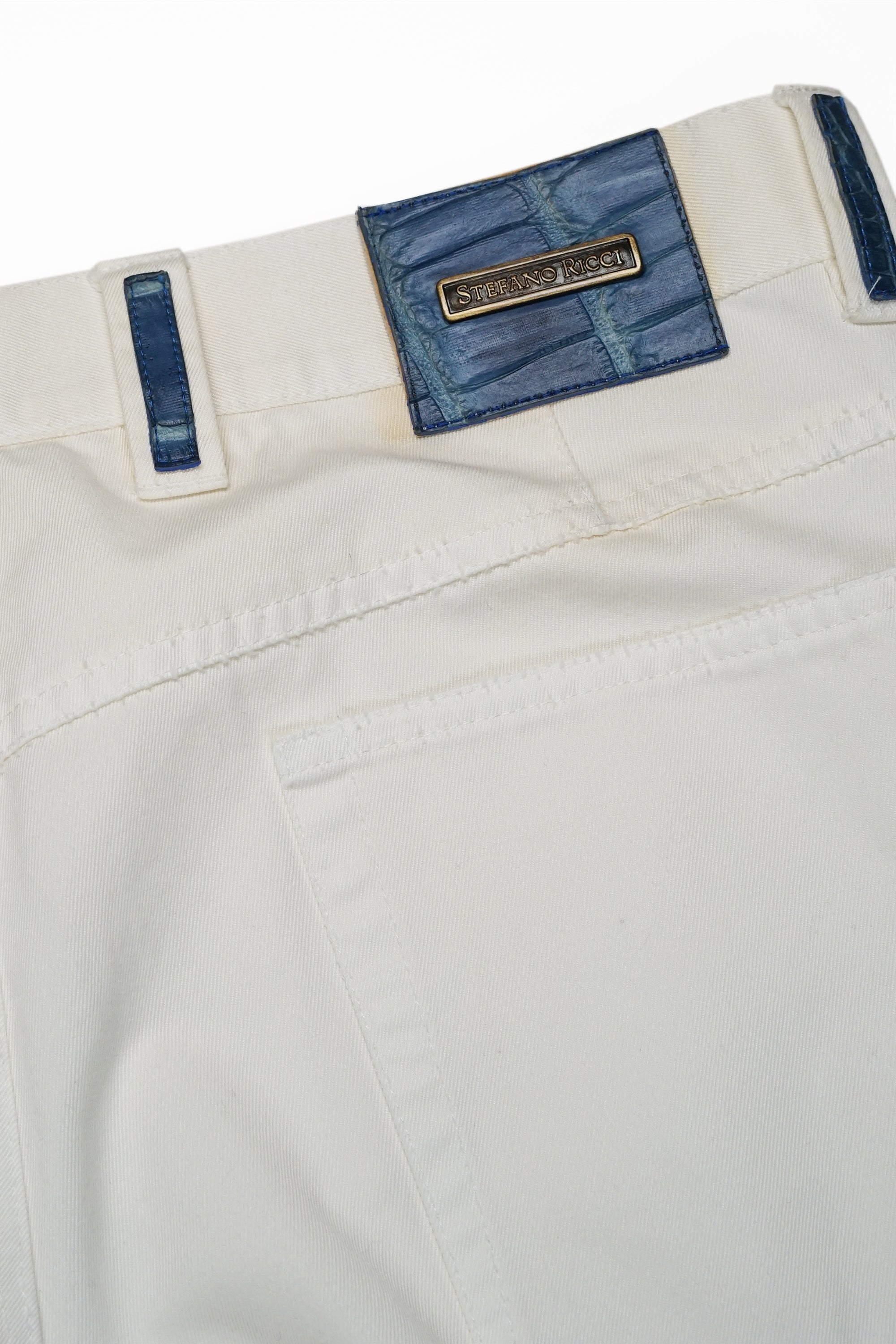 Stefano Ricci White Cotton Jeans with Alligator Details