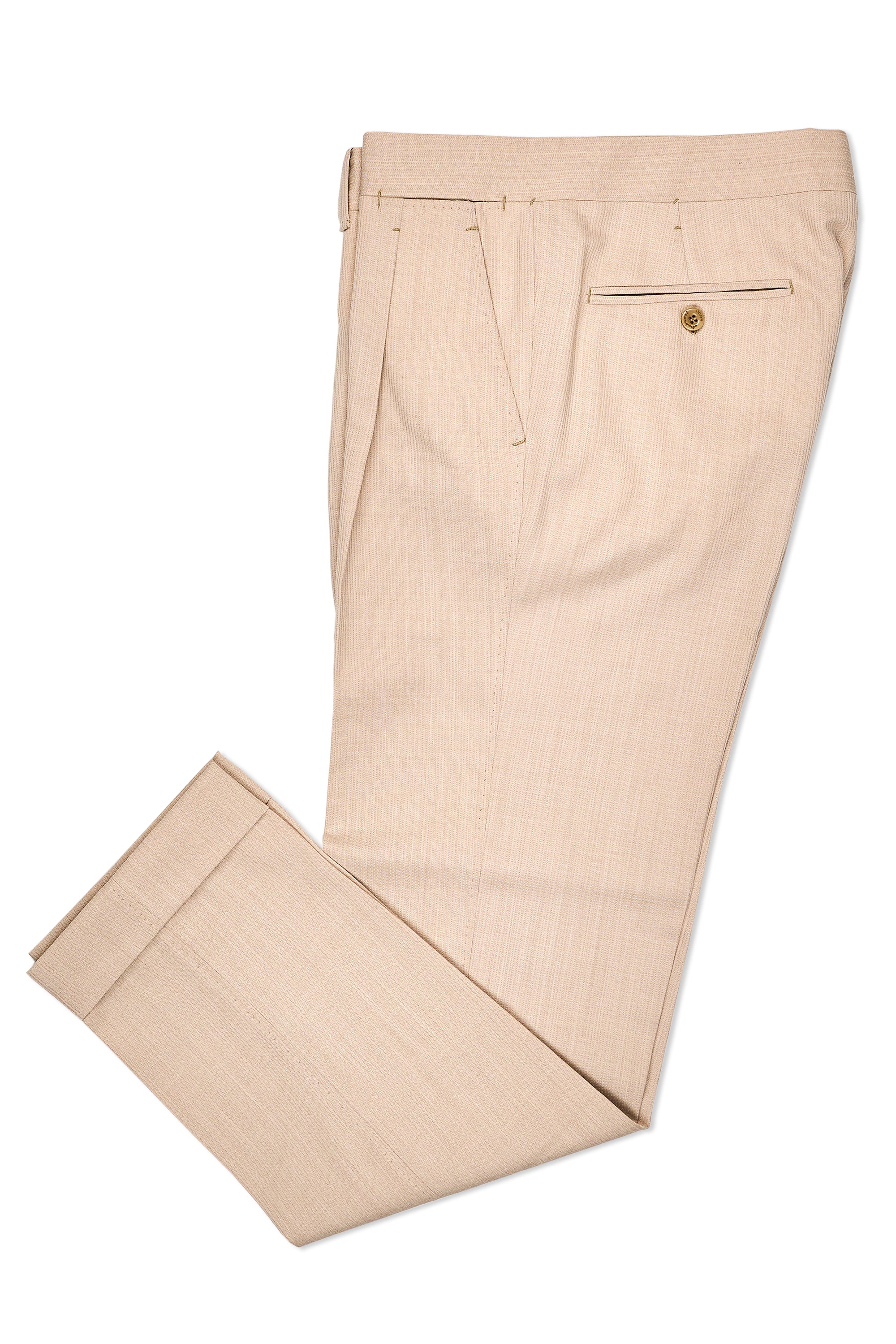 Ambrosi Napoli Beige Wool Single-Pleat Trousers Bespoke