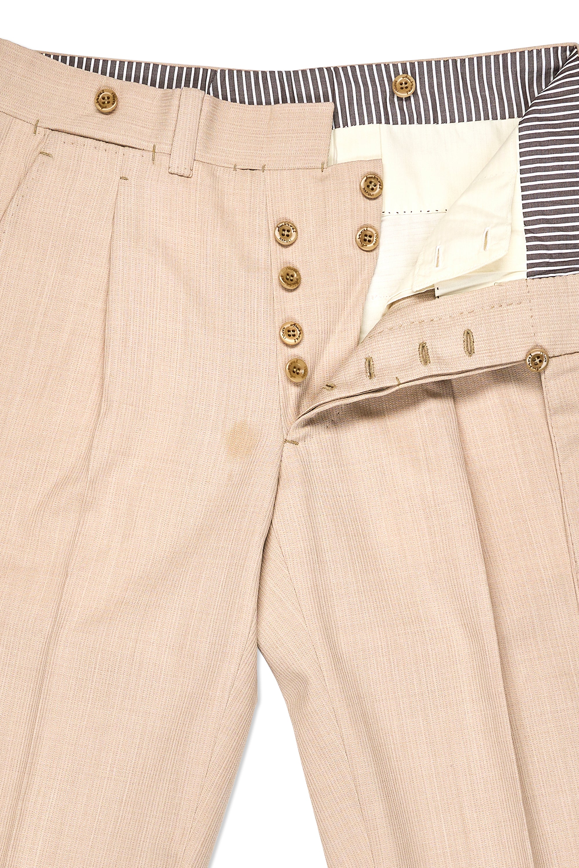 Ambrosi Napoli Beige Wool Single-Pleat Trousers Bespoke