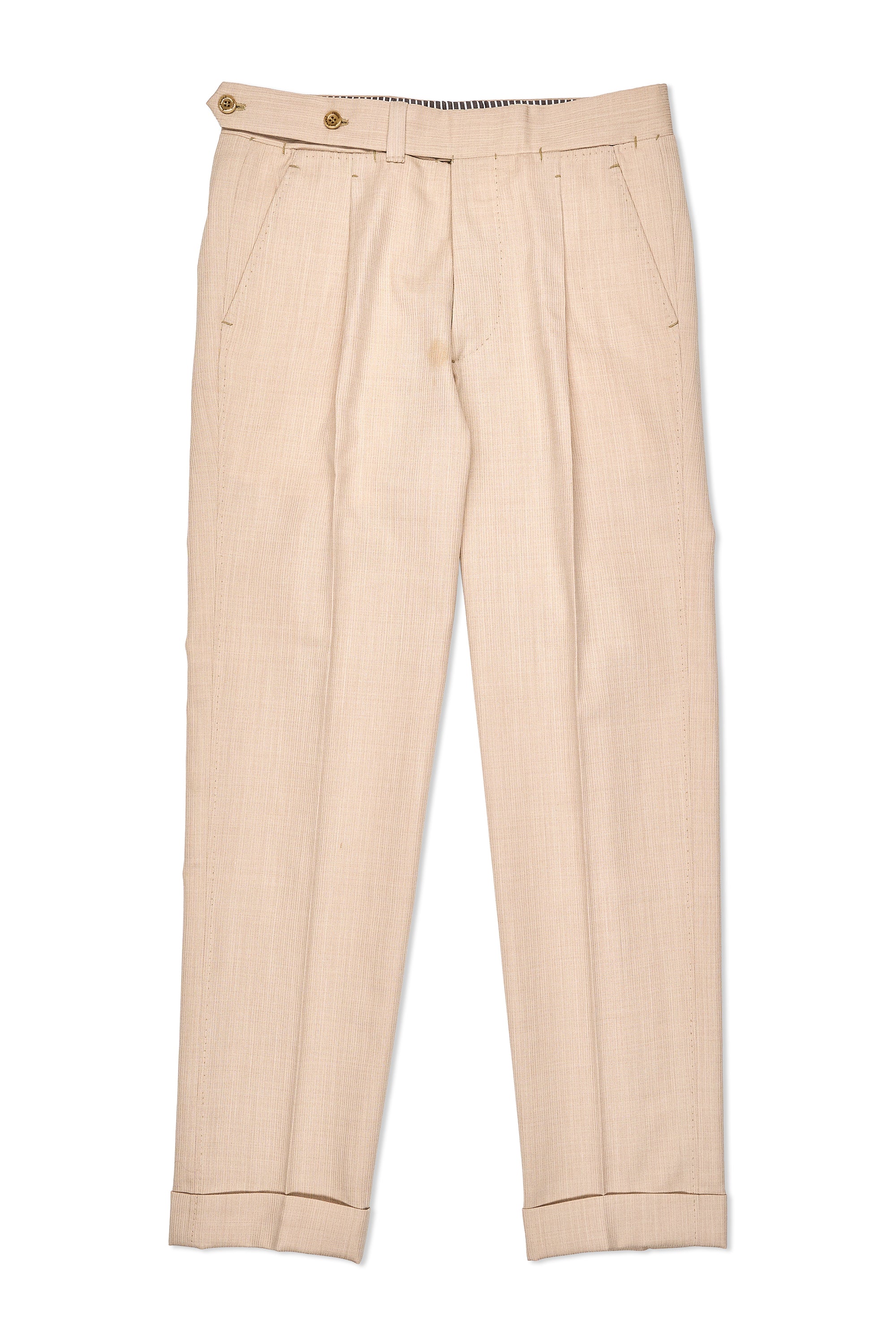 Ambrosi Napoli Beige Wool Single-Pleat Trousers Bespoke