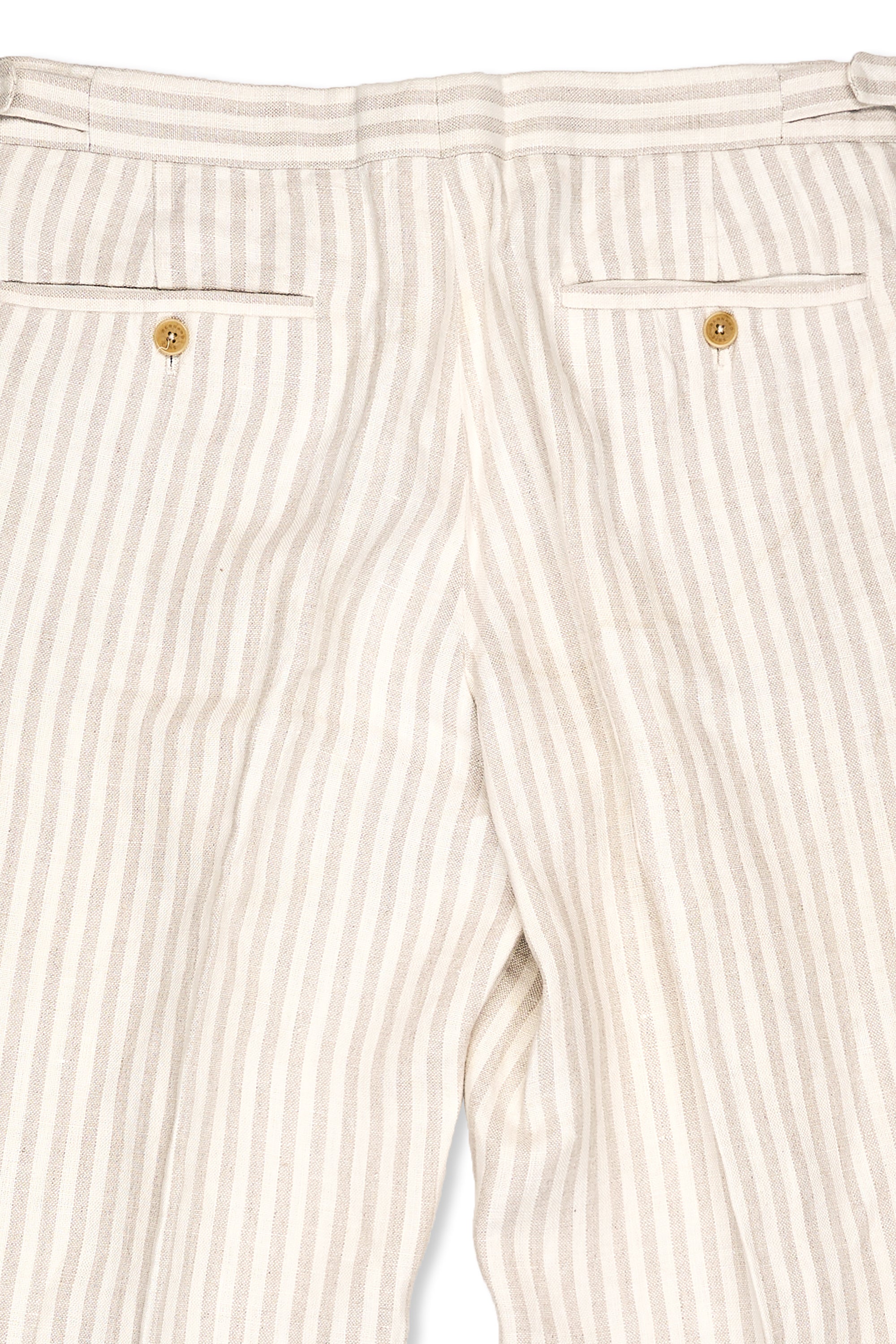 Bernard Zins for Beams Beige/Cream Stripe Linen Double Pleat Trousers