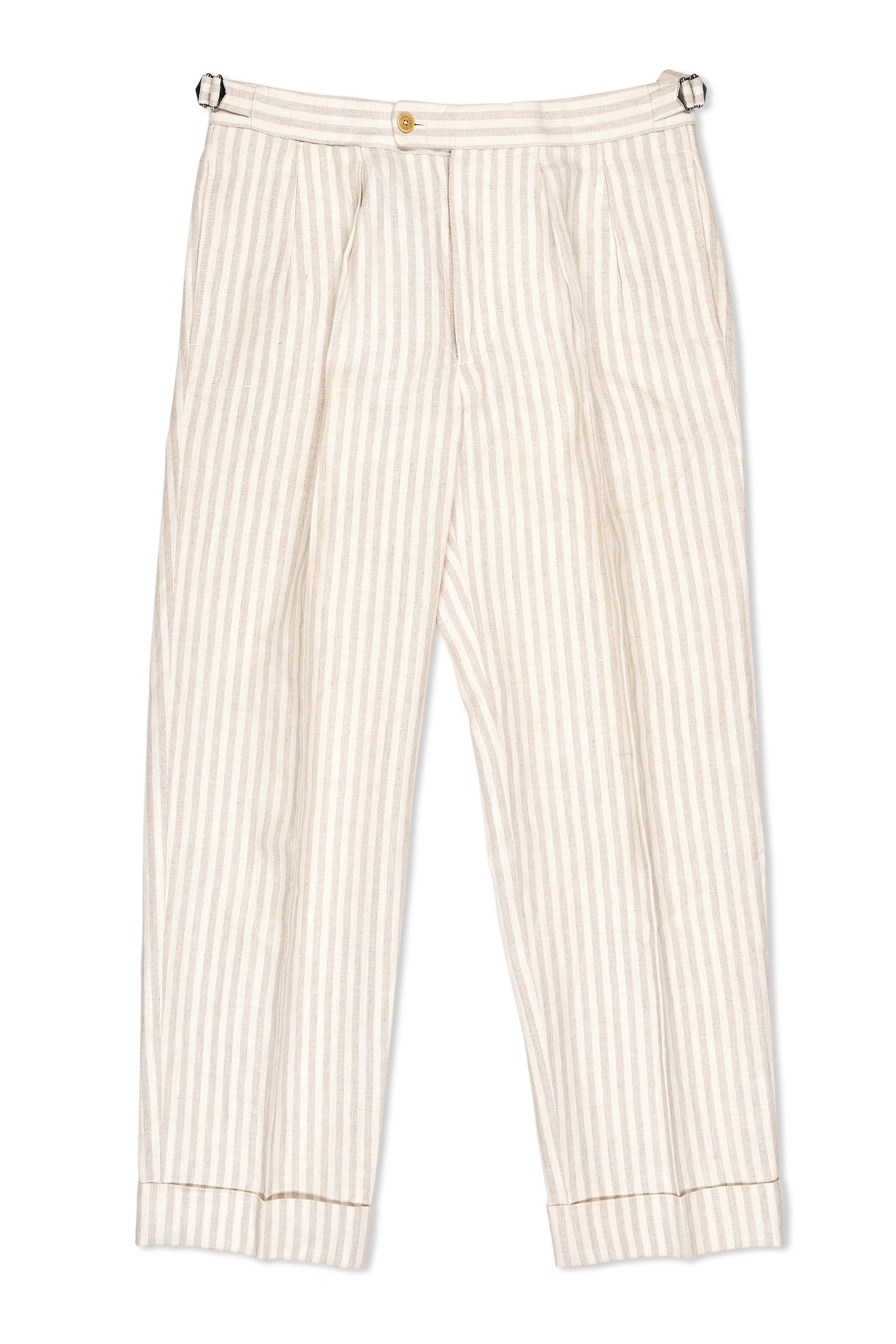 Bernard Zins for Beams Beige/Cream Stripe Linen Double Pleat Trousers