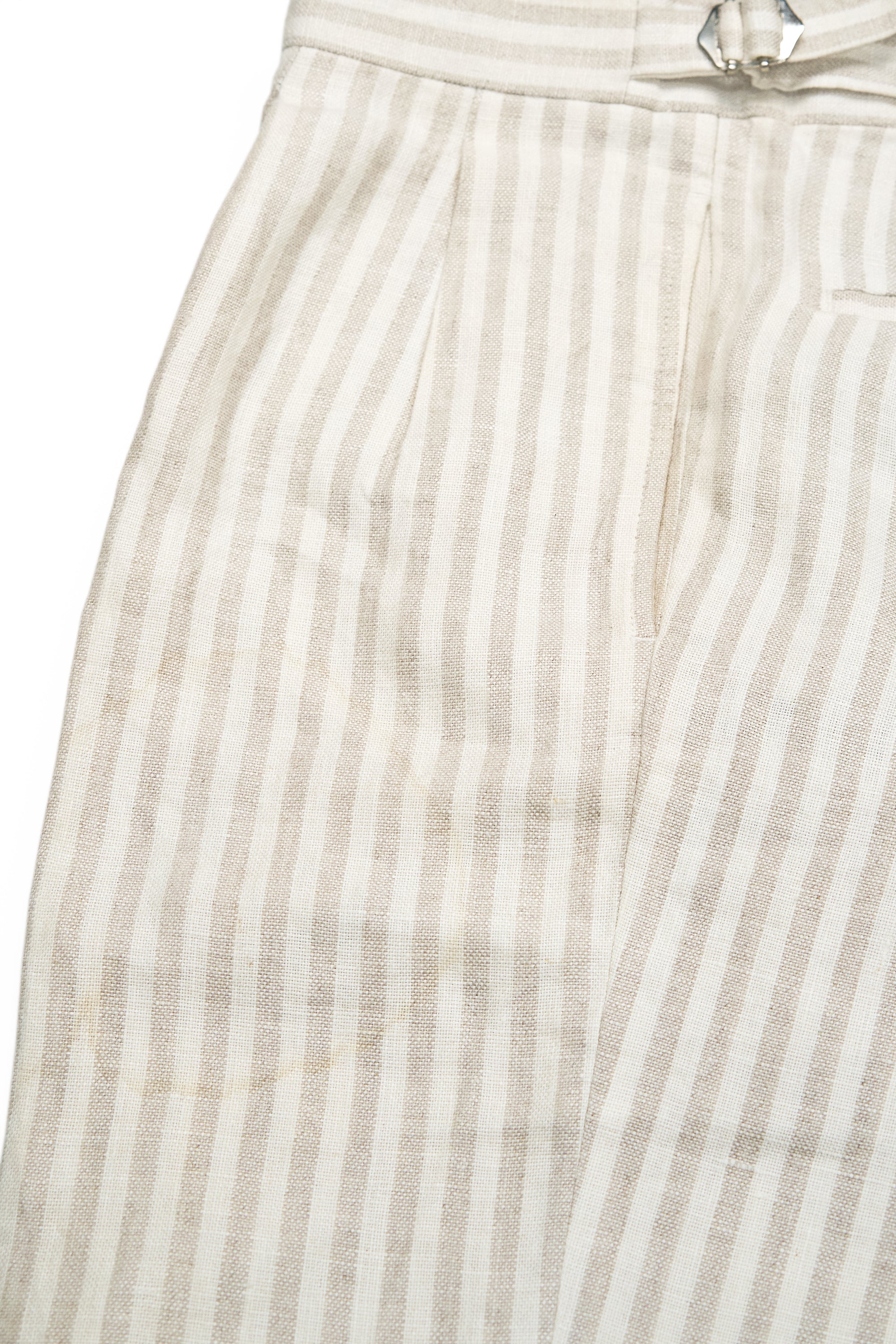 Bernard Zins for Beams Beige/Cream Stripe Linen Double Pleat Trousers