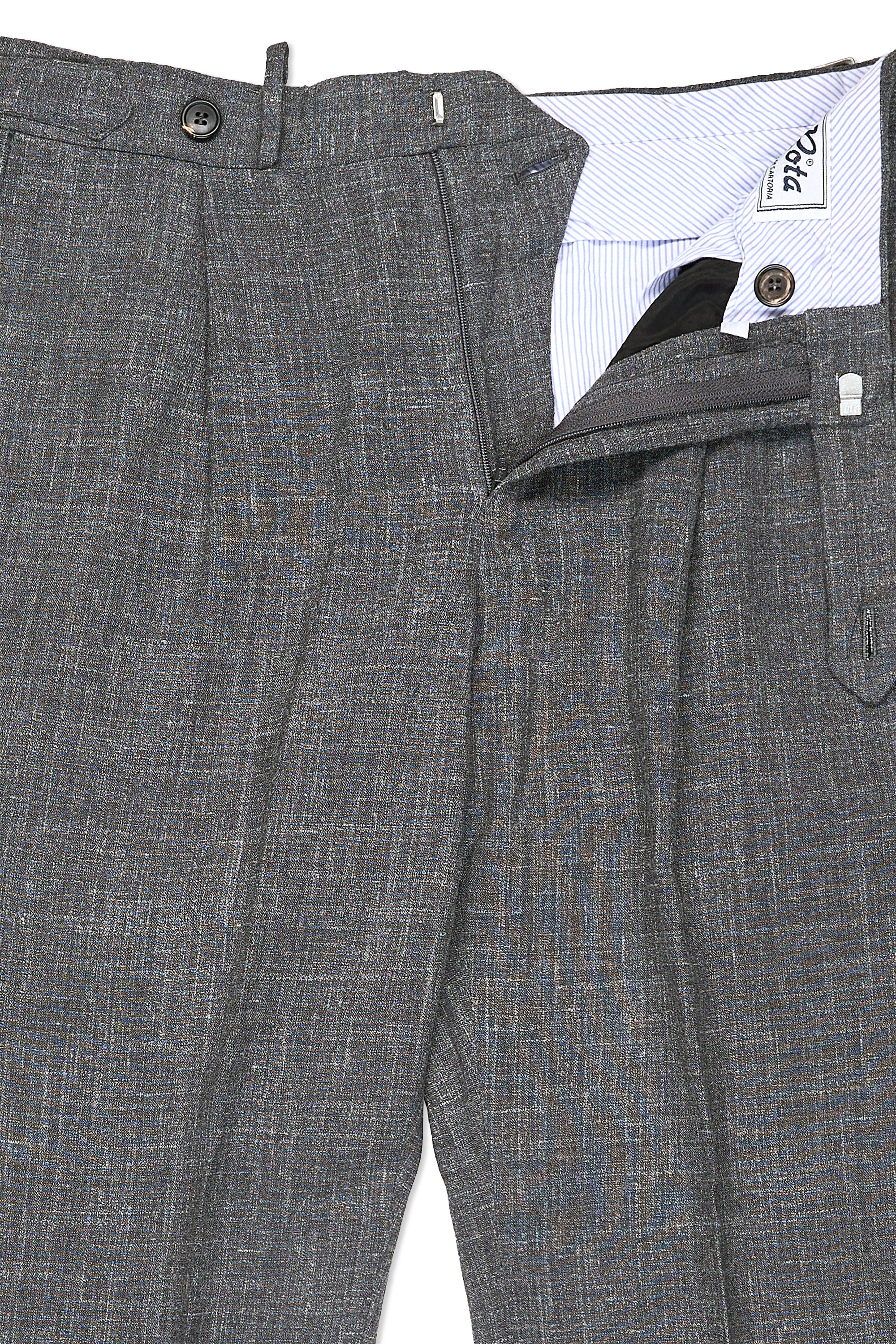 Rota Grey Wool/Silk/Linen Single Pleat Trousers