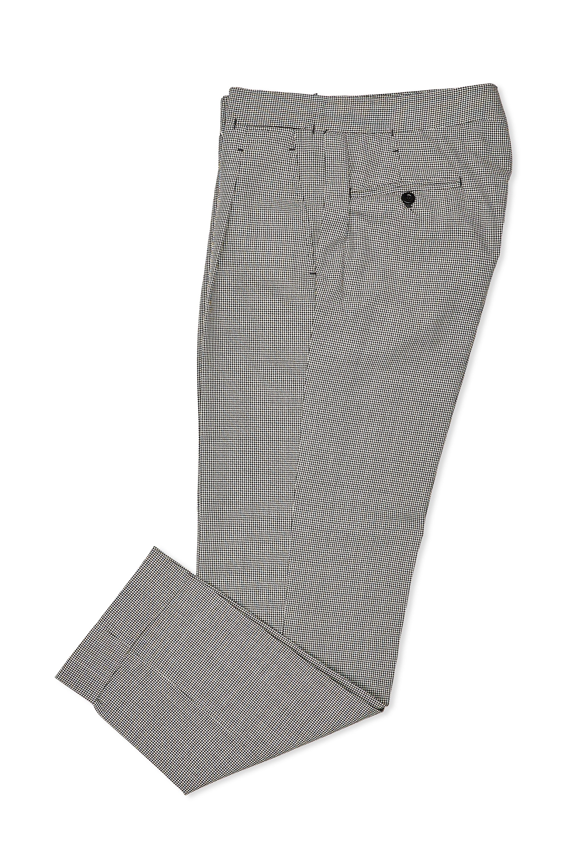 Ambrosi Napoli Black/White Mini Houndstooth Wool Single Pleat Trousers Bespoke