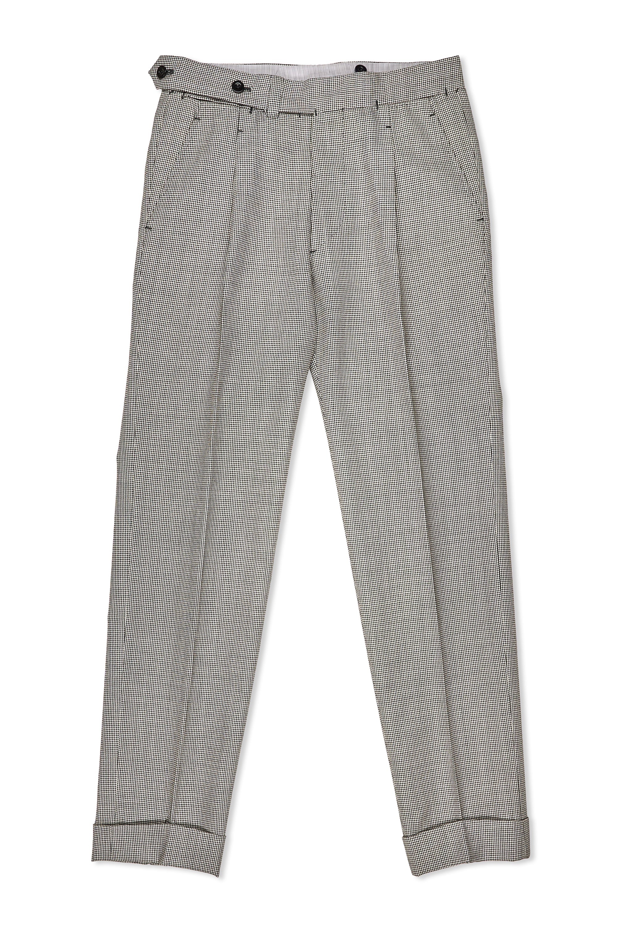 Ambrosi Napoli Black/White Mini Houndstooth Wool Single Pleat Trousers Bespoke