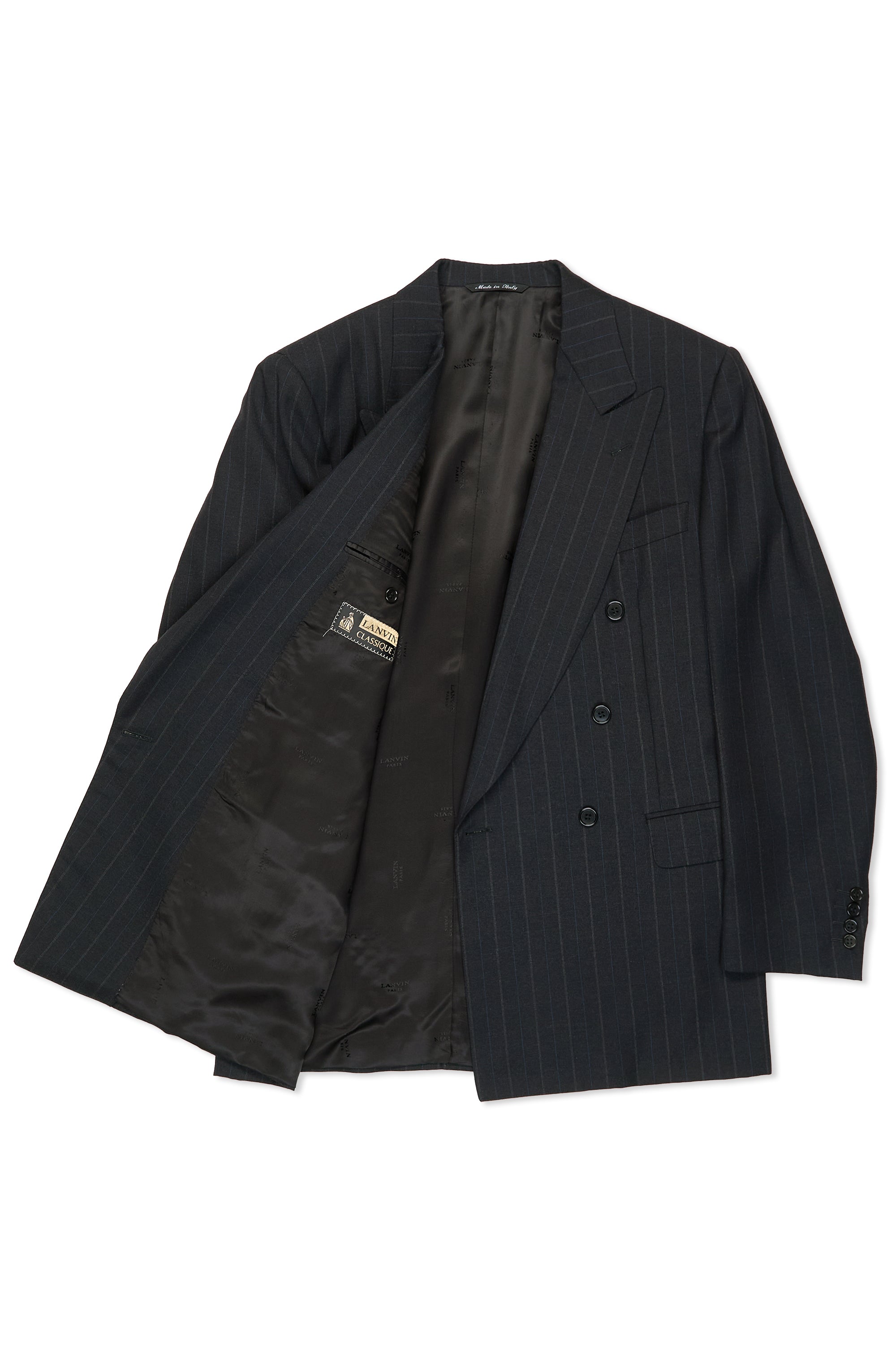 Lanvin Charcoal with Blue Stripe Wool DB Suit