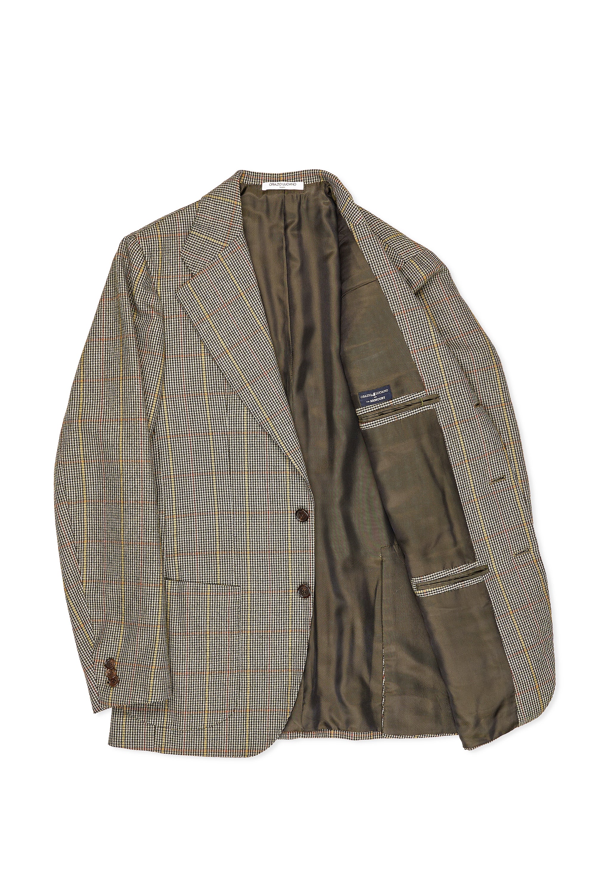 Orazio Luciano Green/Yellow/Orange Houndstooth Check Wool Sport Coat