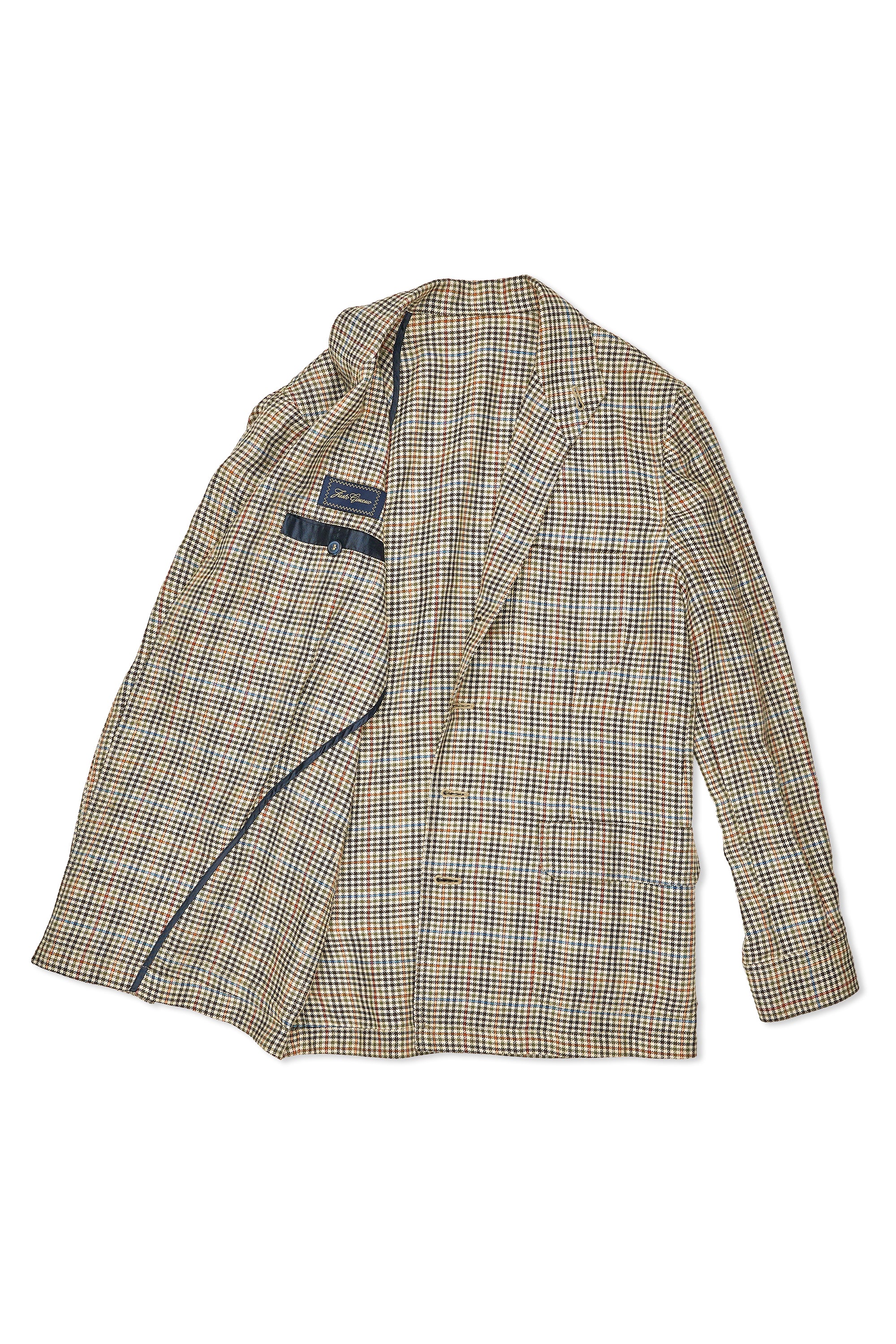 Justo Gimeno Beige/Orange/Blue/Green Check Wool Linen Teba Jacket