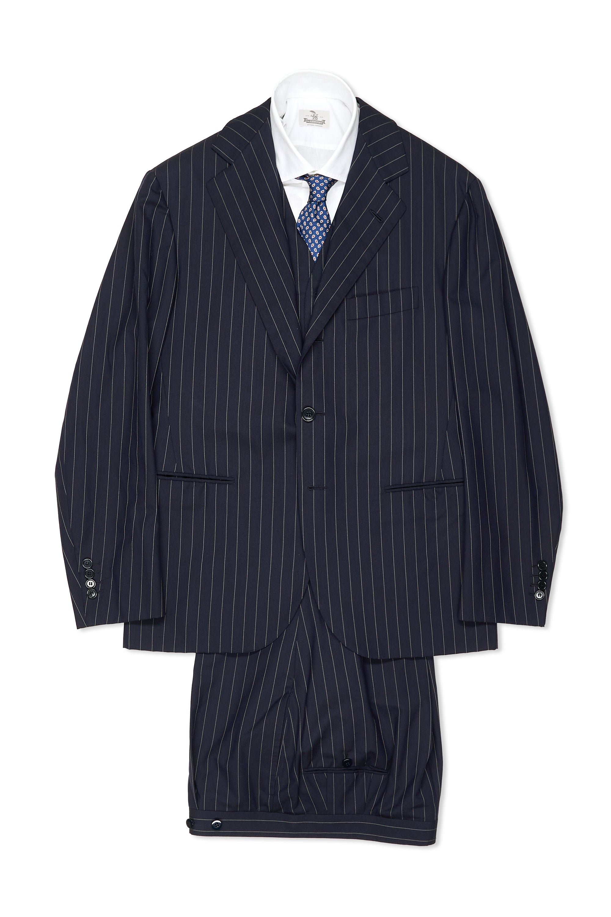 Liverano & Liverano Navy Stripe Wool 3 Piece Suit Bespoke