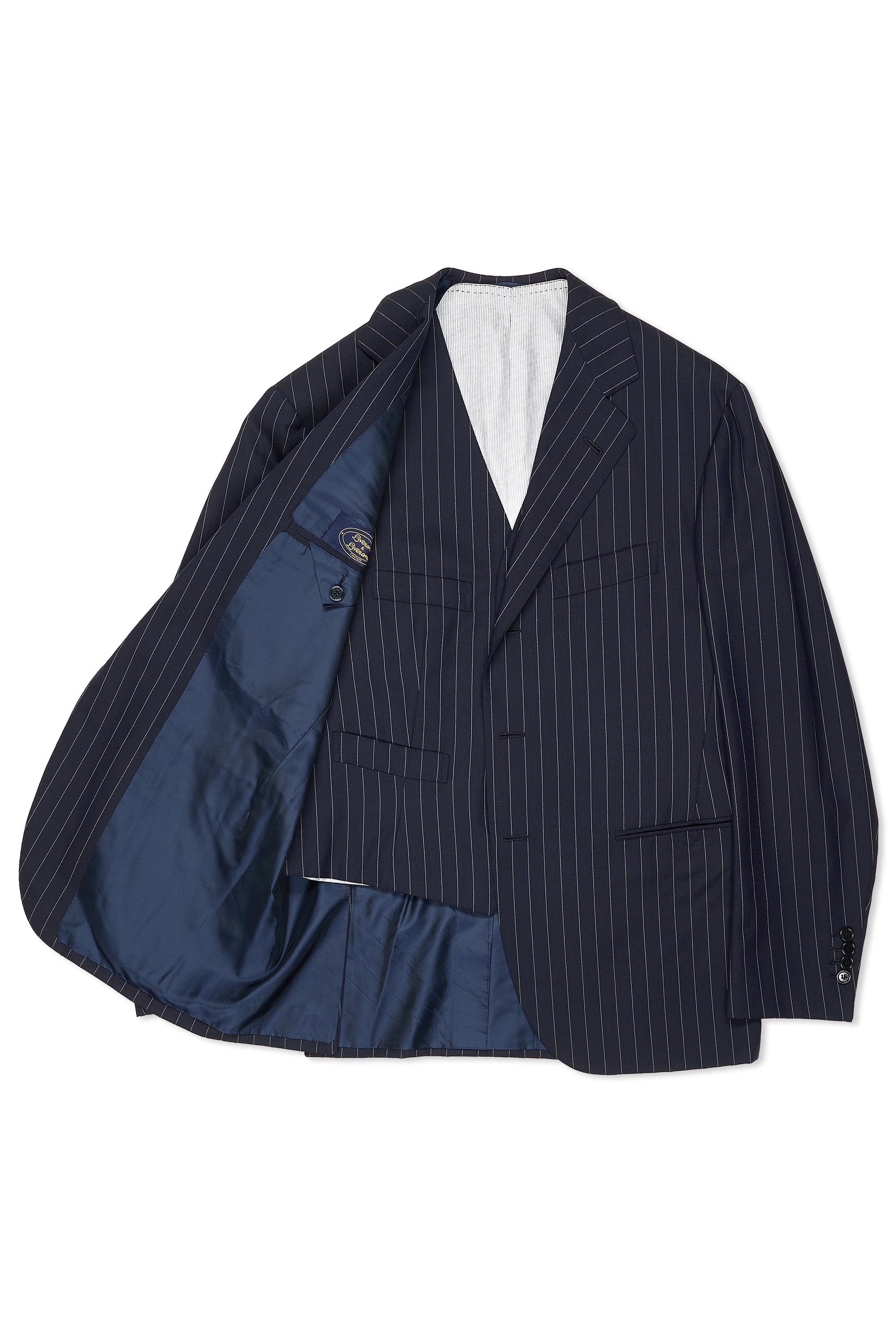 Liverano & Liverano Navy Stripe Wool 3 Piece Suit Bespoke