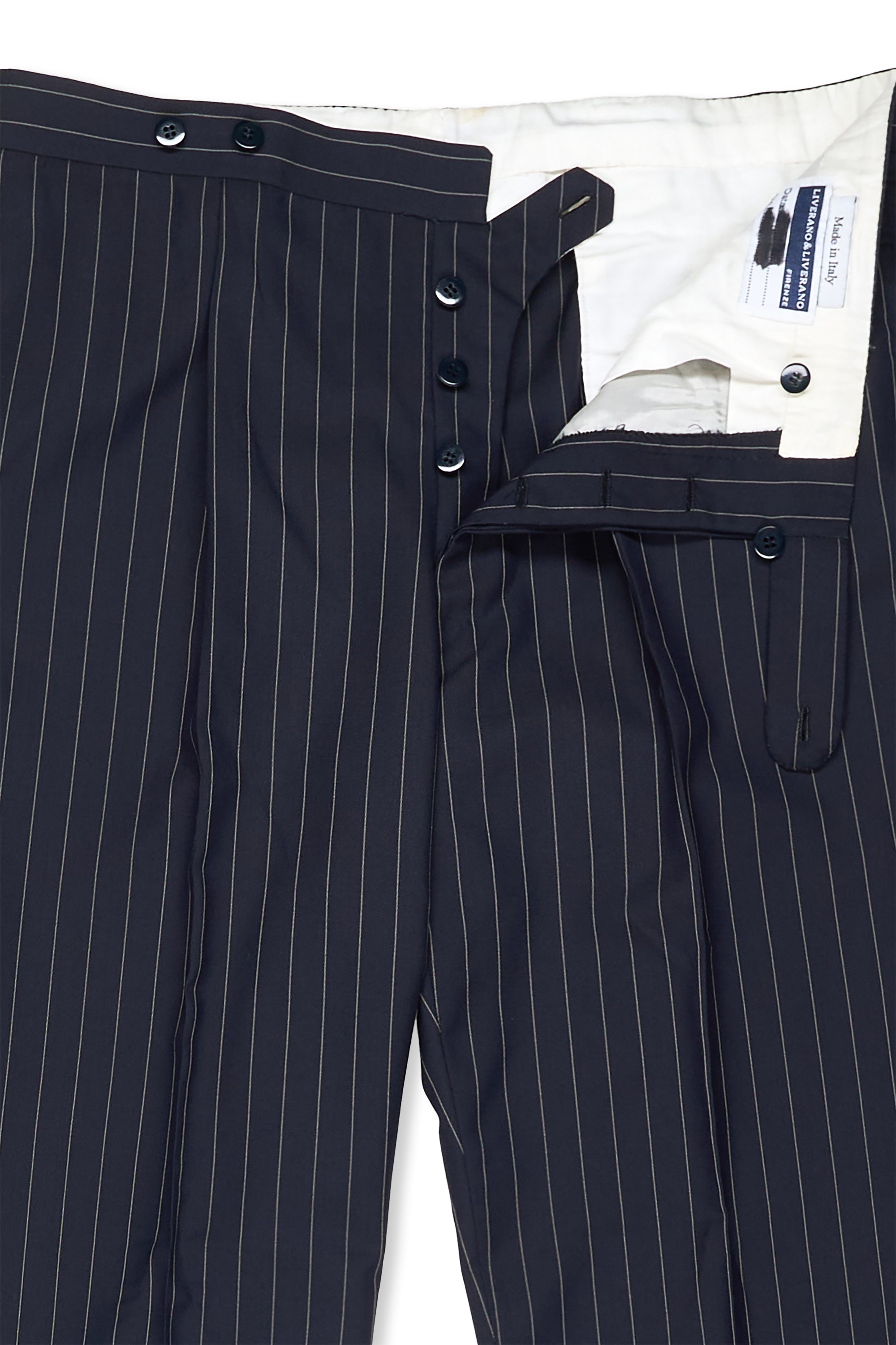 Liverano & Liverano Navy Stripe Wool 3 Piece Suit Bespoke