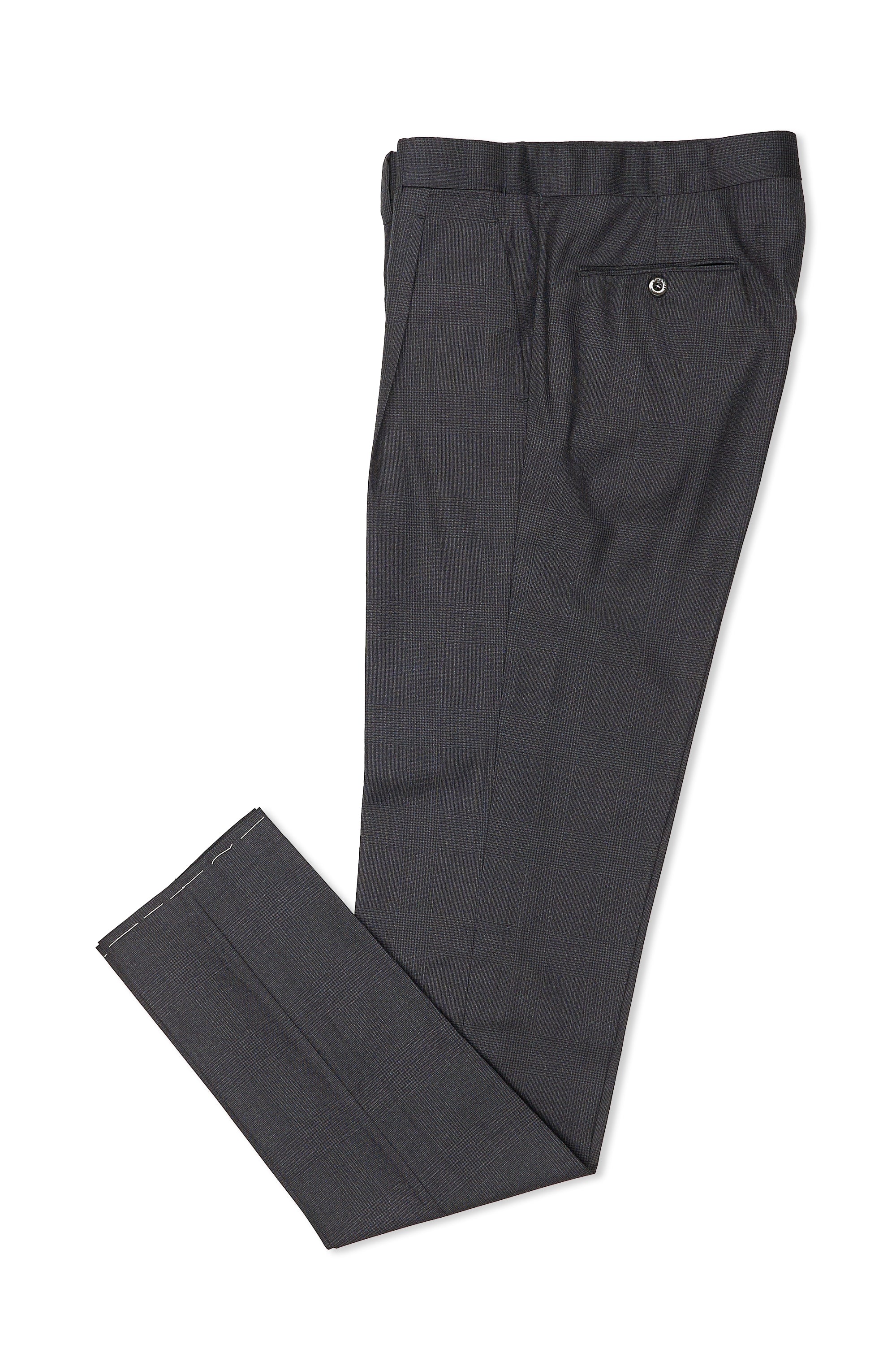 Ambrosi Napoli Dark Grey Prince of Wales Check Wool Single Pleat Trousers Bespoke