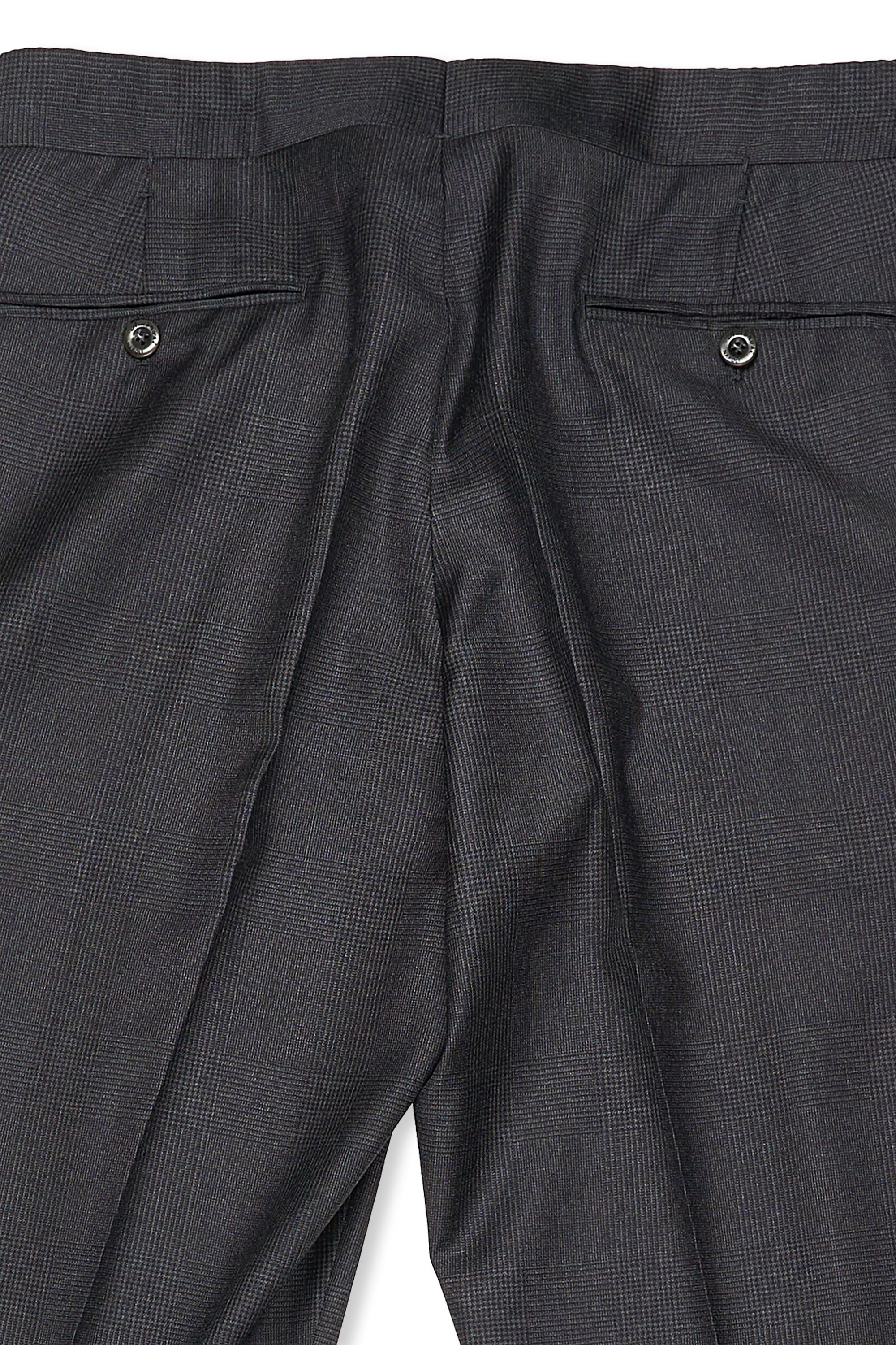 Ambrosi Napoli Dark Grey Prince of Wales Check Wool Single Pleat Trousers Bespoke