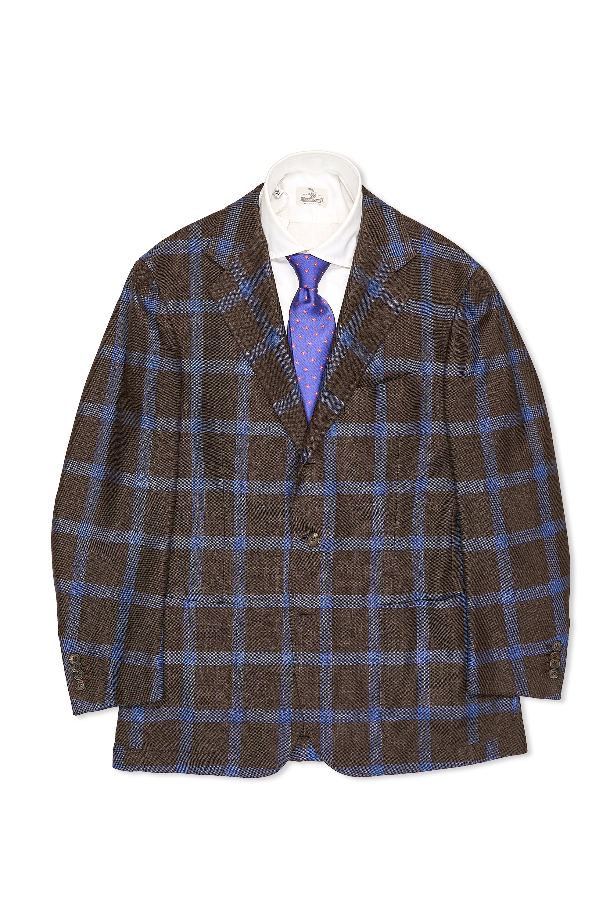 Ring Jacket Meister Brown with Blue Windowpane Silk/Mohair Sport Coat MTO