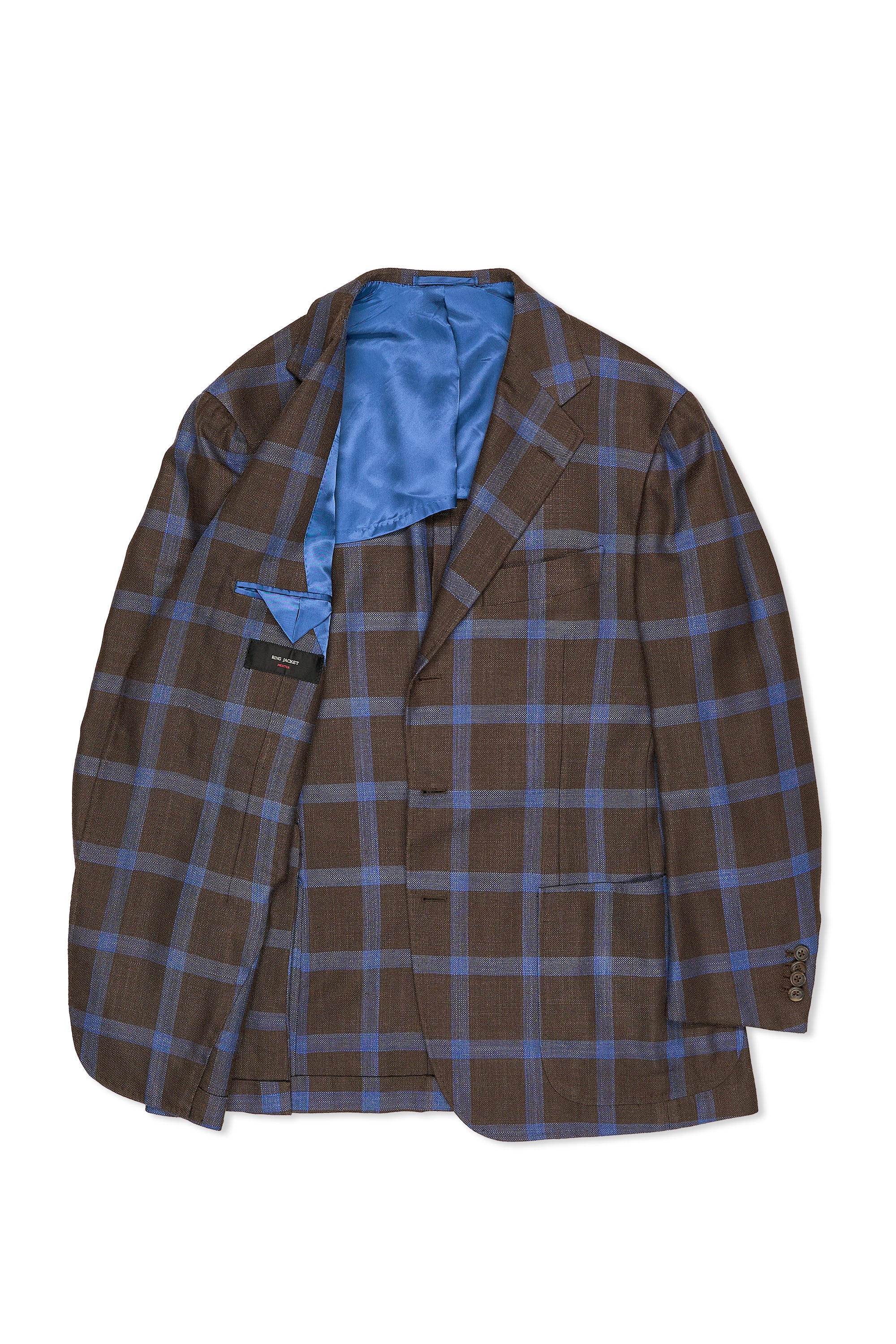 Ring Jacket Meister Brown with Blue Windowpane Silk/Mohair Sport Coat MTO