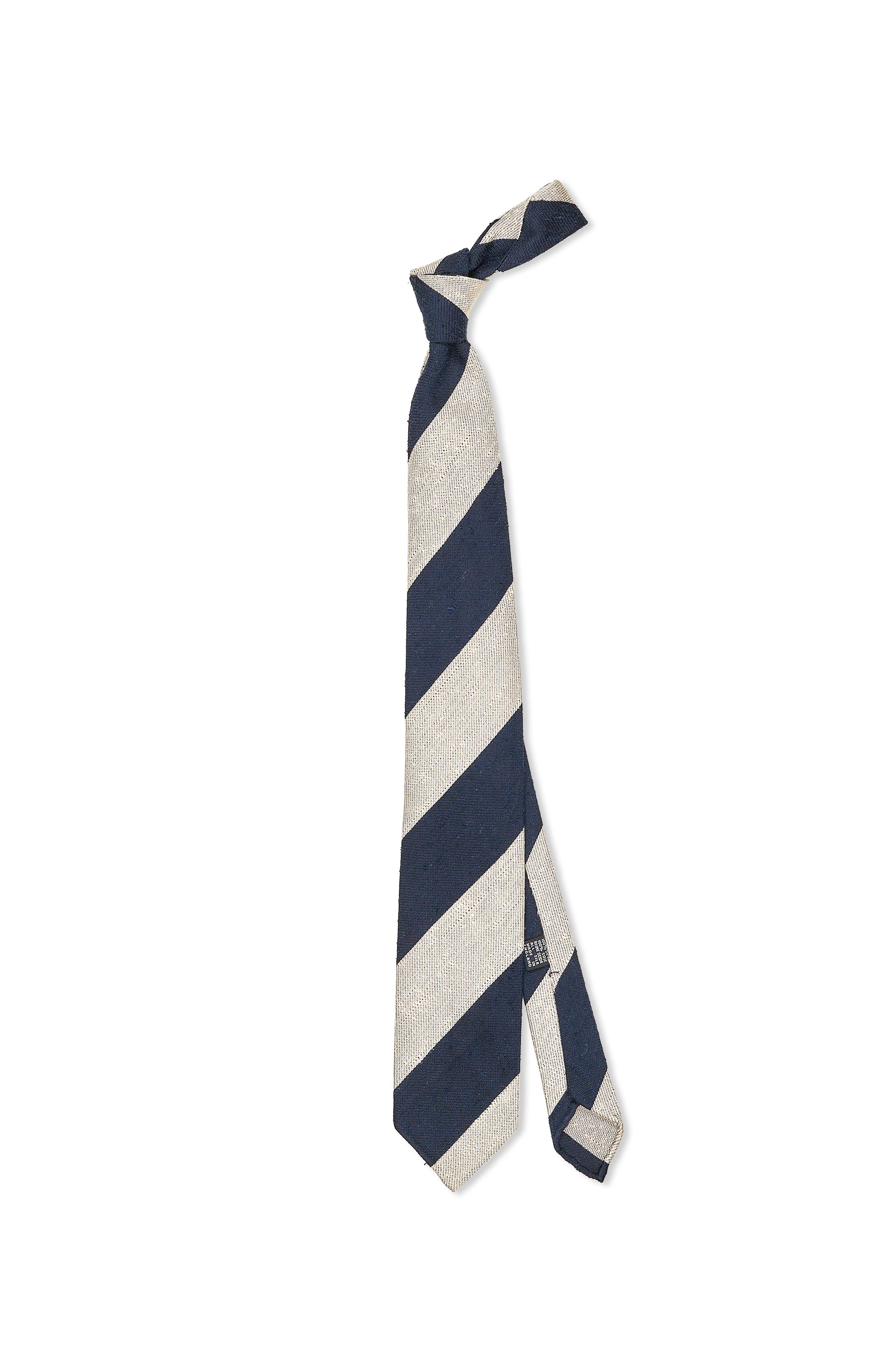 Drake's White/Navy Stripe Shantung Silk Tie