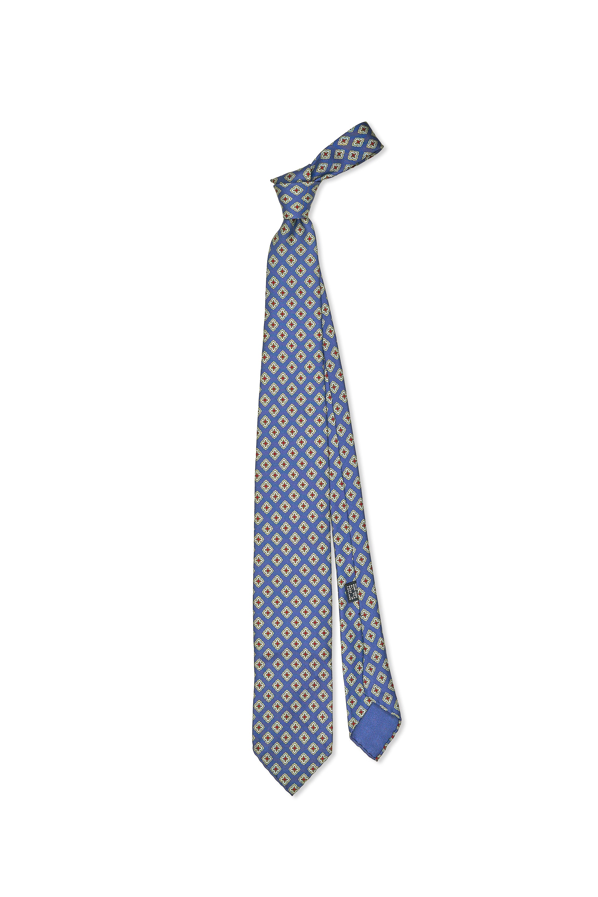 Drake's Blue with Red/White/Gold Flower Pattern Silk Tie