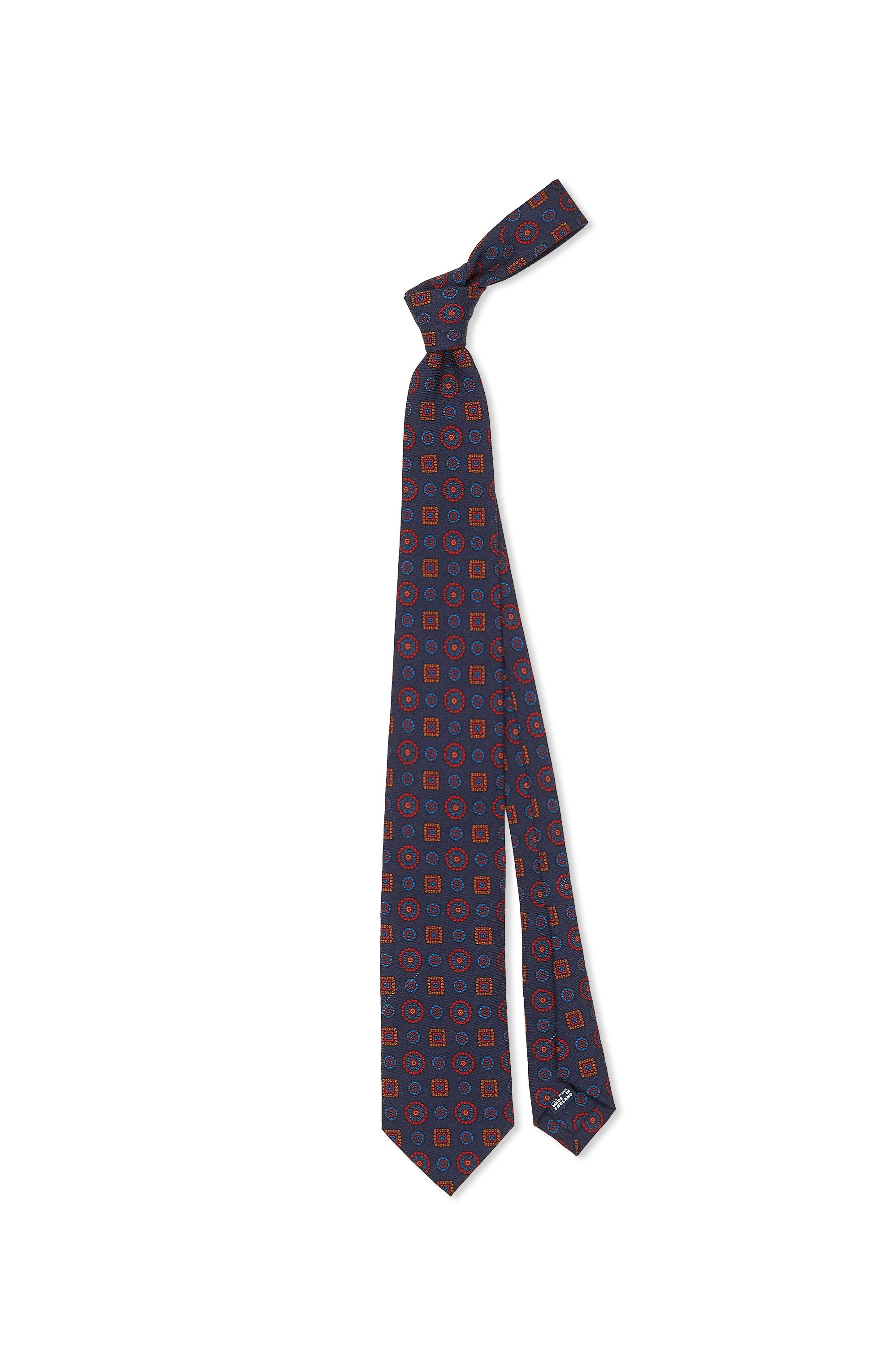 Drake's Navy with Red/Orange/Blue Flower Pattern Wool Tie