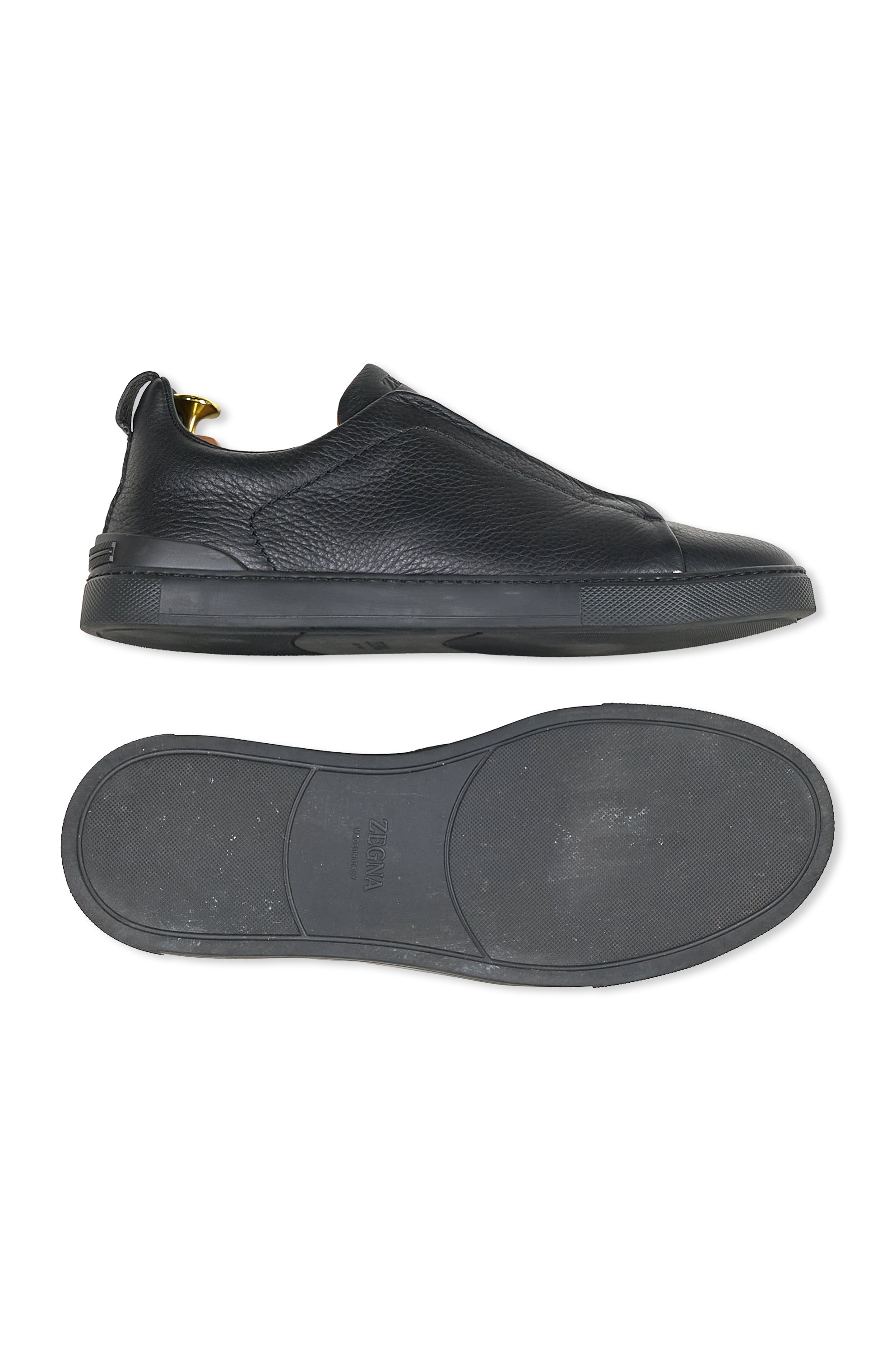 Zegna Black Deerskin Triple Stitch Sneakers