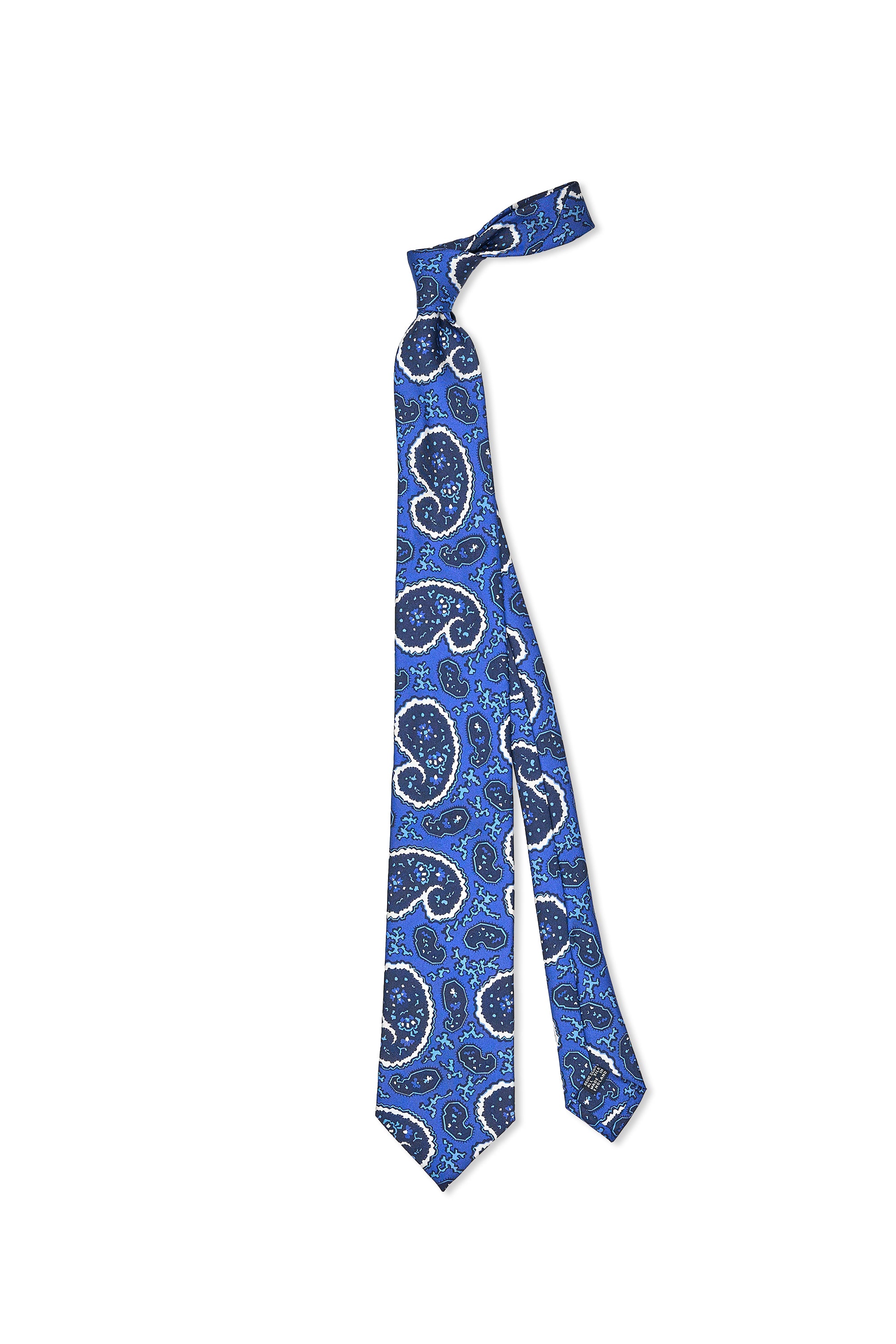 Drake's Blue with White Paisley Silk Tie