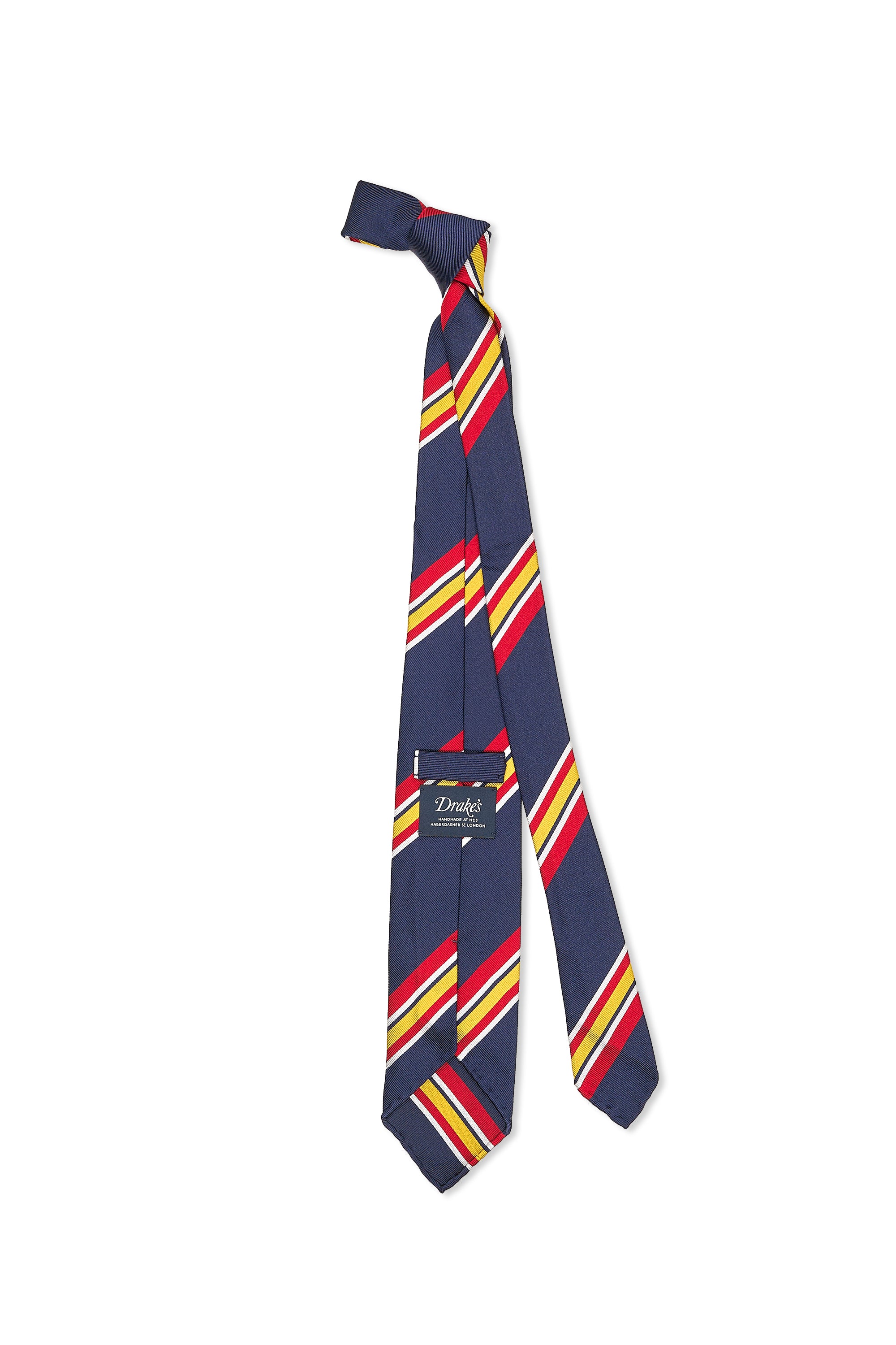 Drake's Navy with Red/White/Yellow Stripe Silk Tie