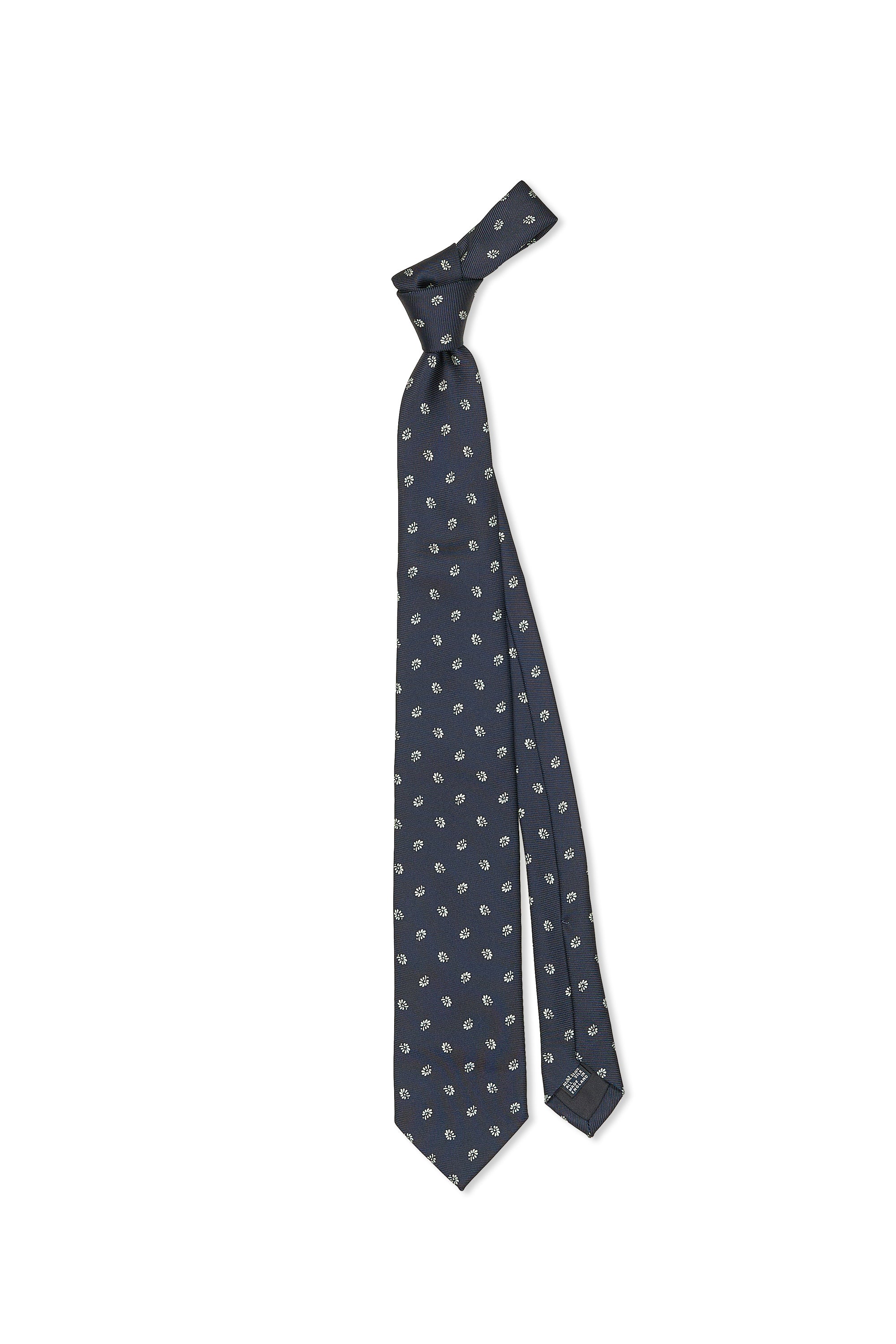 Drake's Navy with Mint Flower Pattern Silk Tie