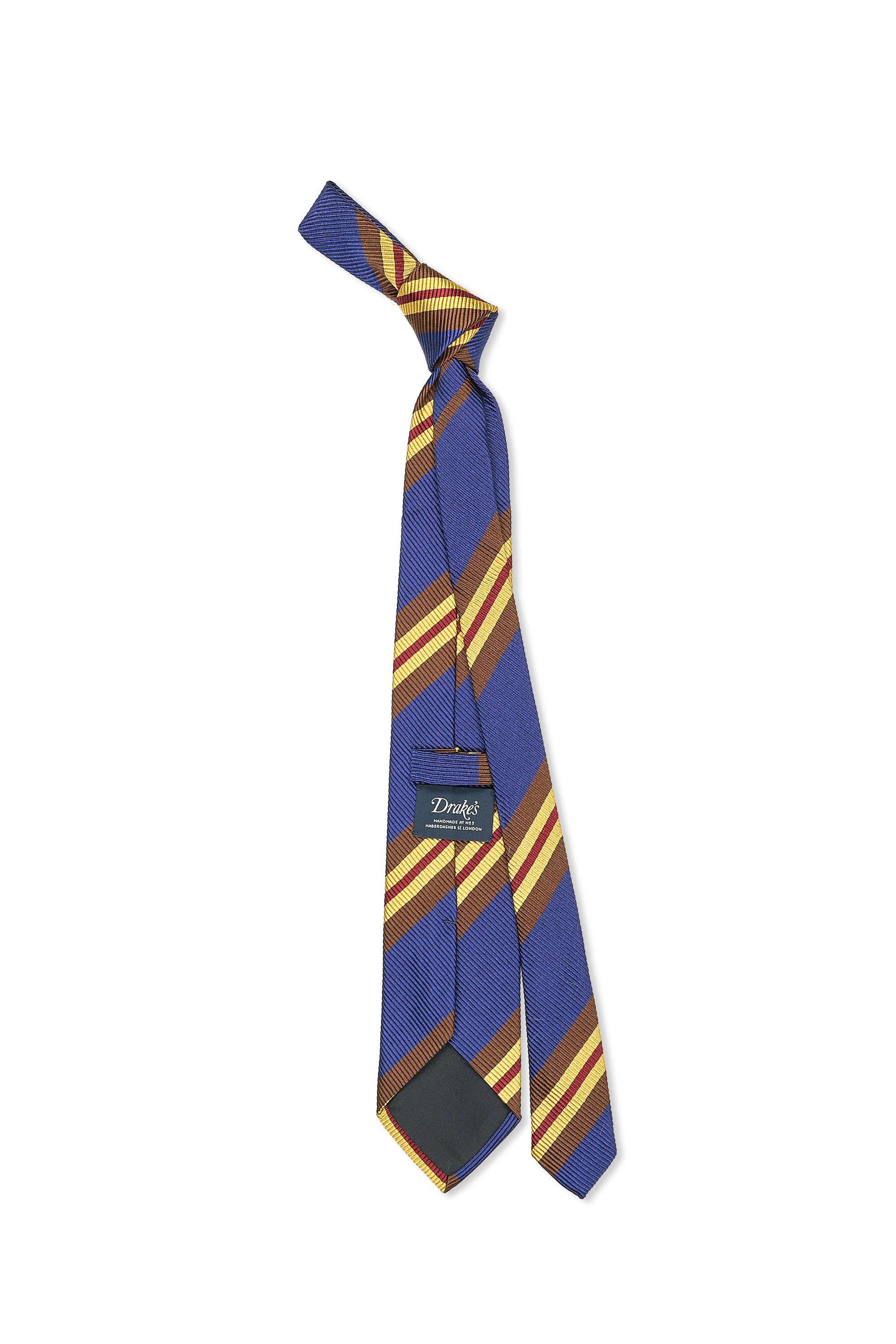 Drake's Blue with Brown/Gold/Wine Stripe Silk Tie