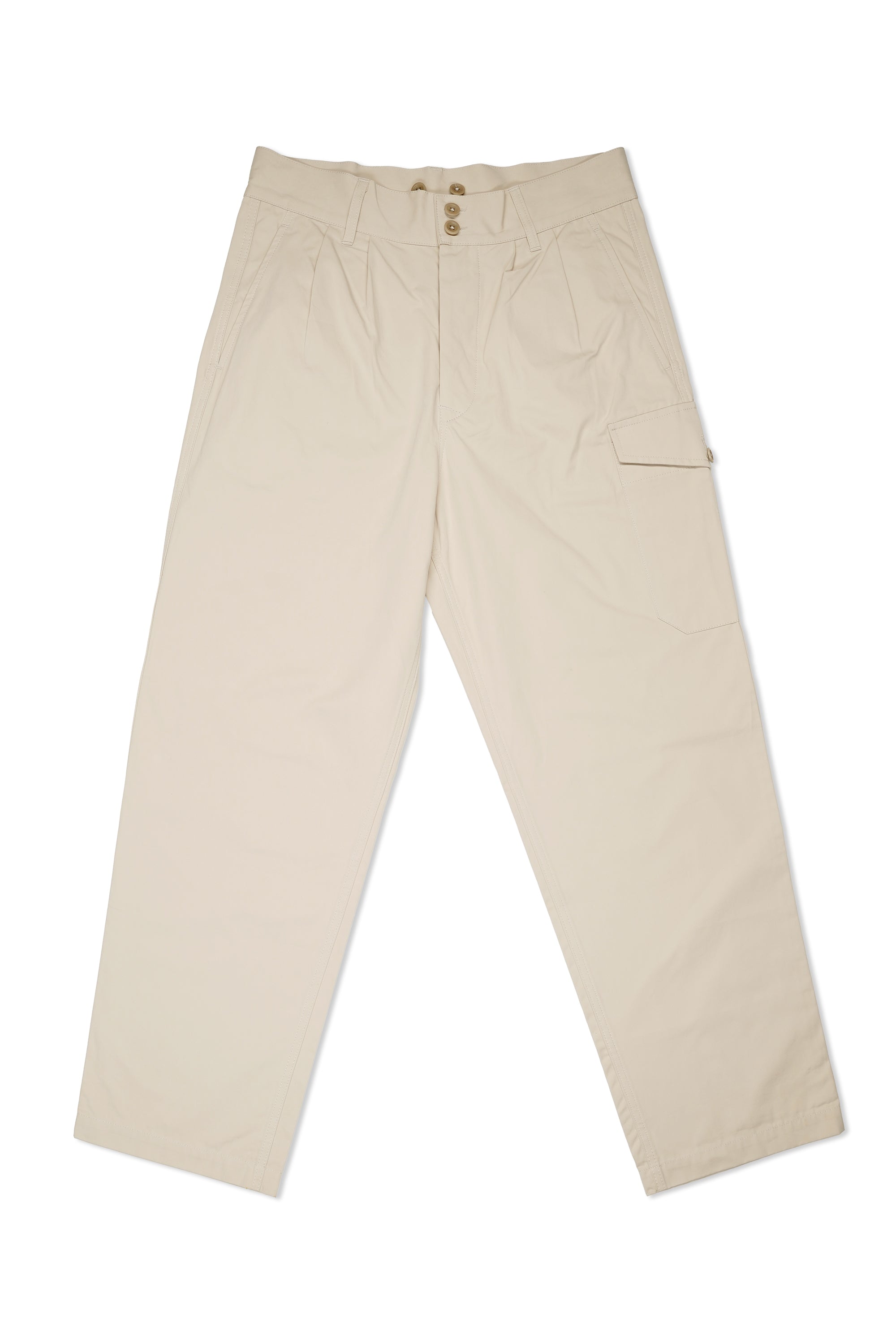 Nigel Cabourn P-5 Beige Cotton Poplin Double Pleat Combat Trousers