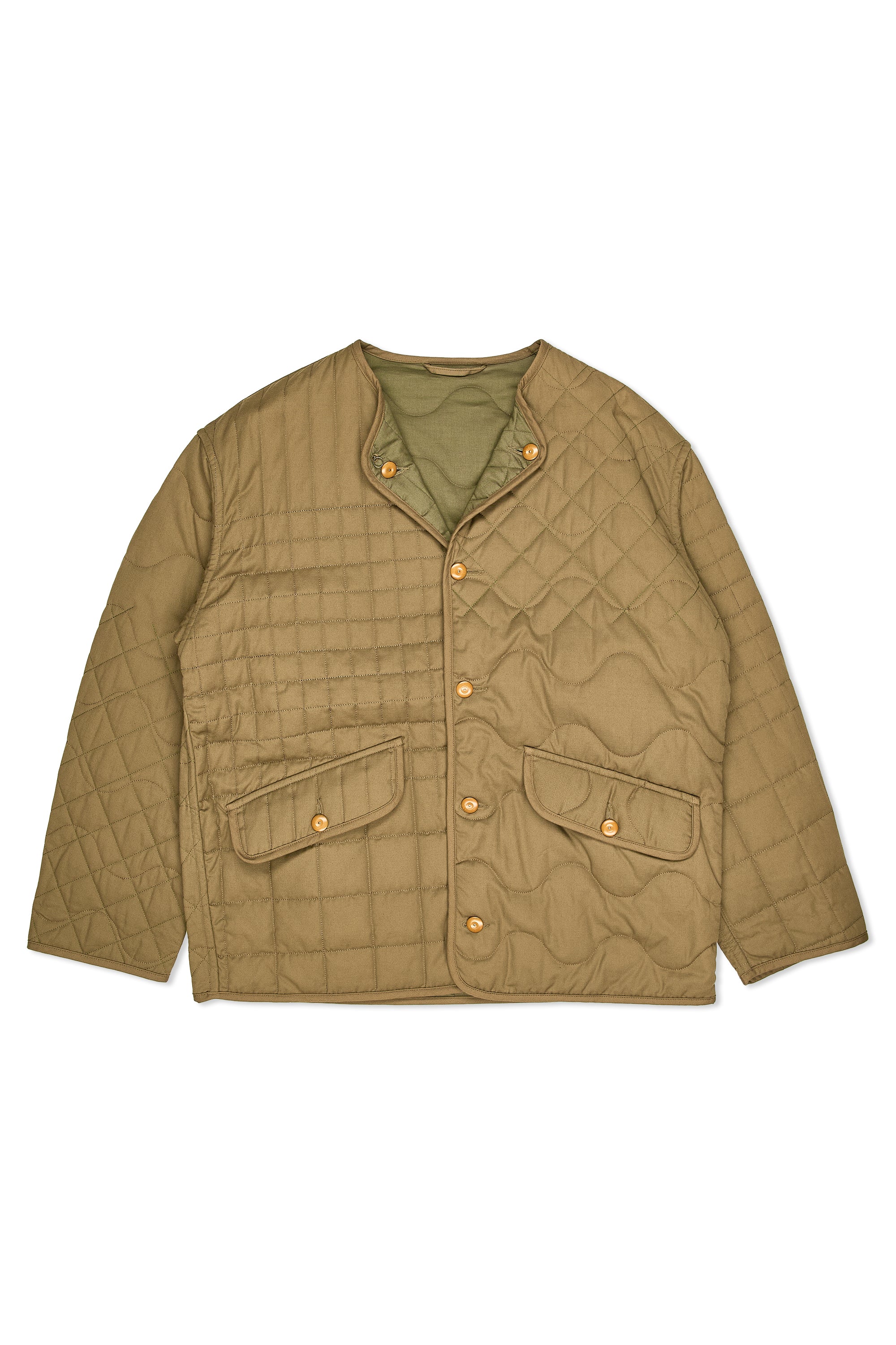 Nigel Cabourn Khaki Cotton Jacquard Quilt Liner Jacket