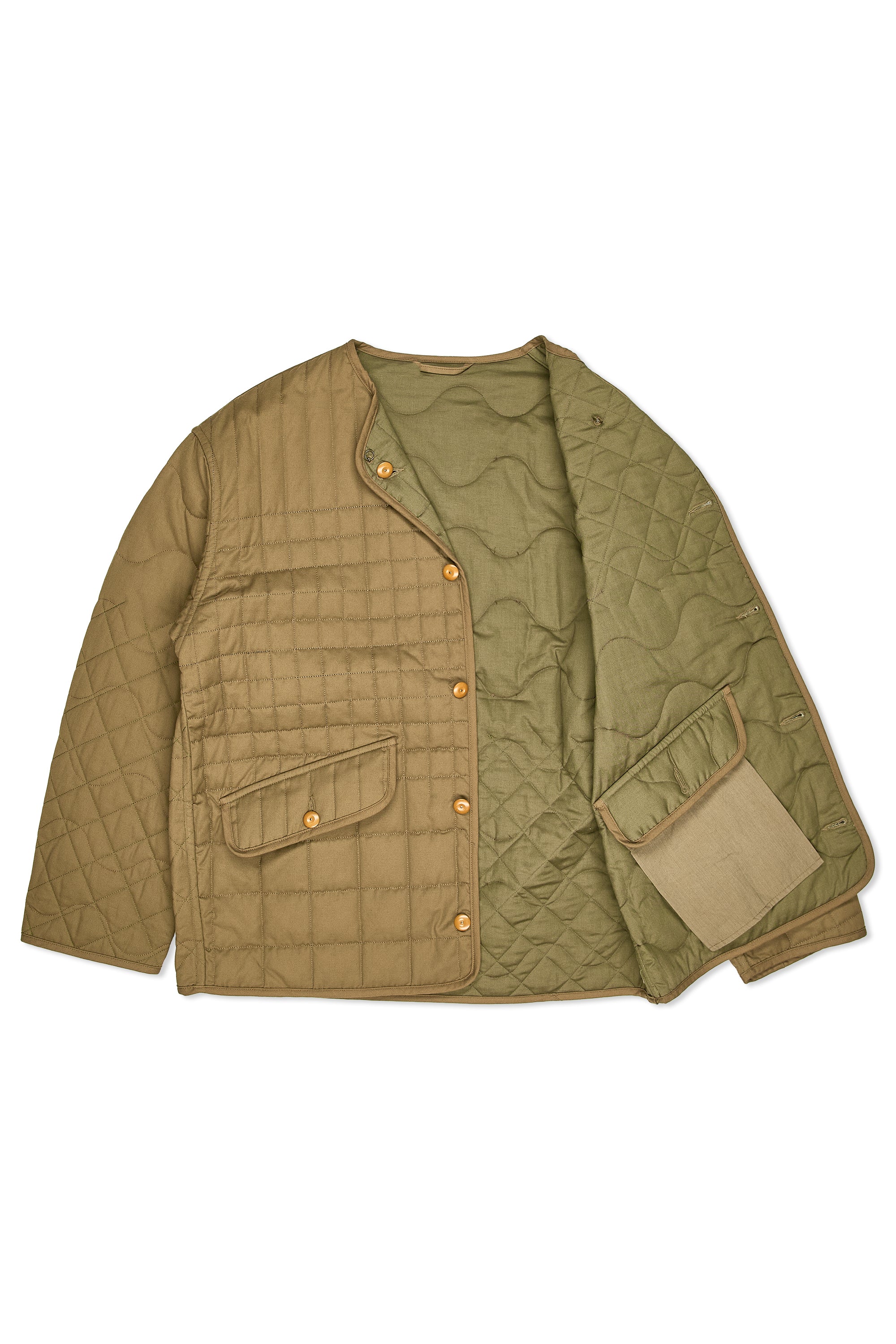 Nigel Cabourn Khaki Cotton Jacquard Quilt Liner Jacket