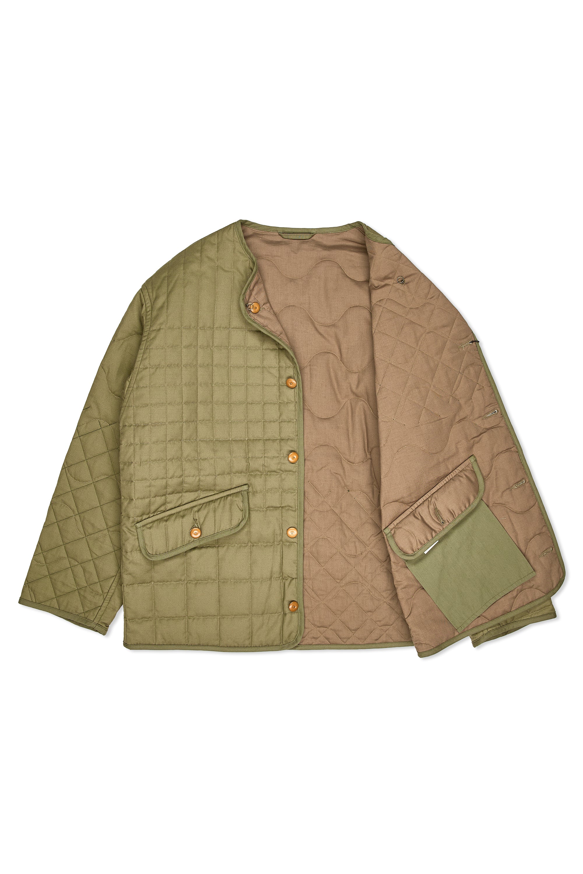 Nigel Cabourn Green Cotton Jacquard Quilt Liner Jacket