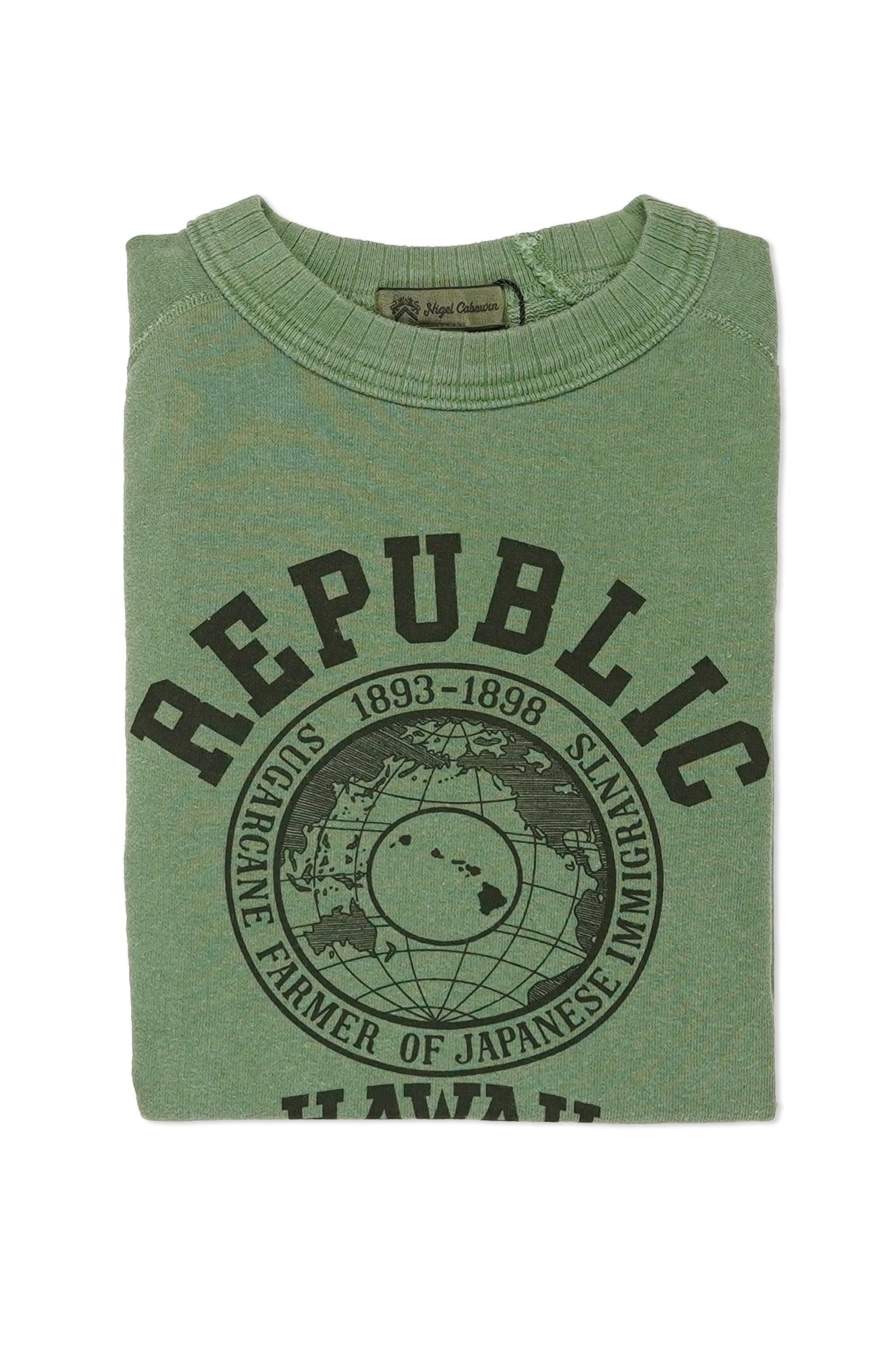 Nigel Cabourn Green Cotton Print Short Sleeve Sweatshirt