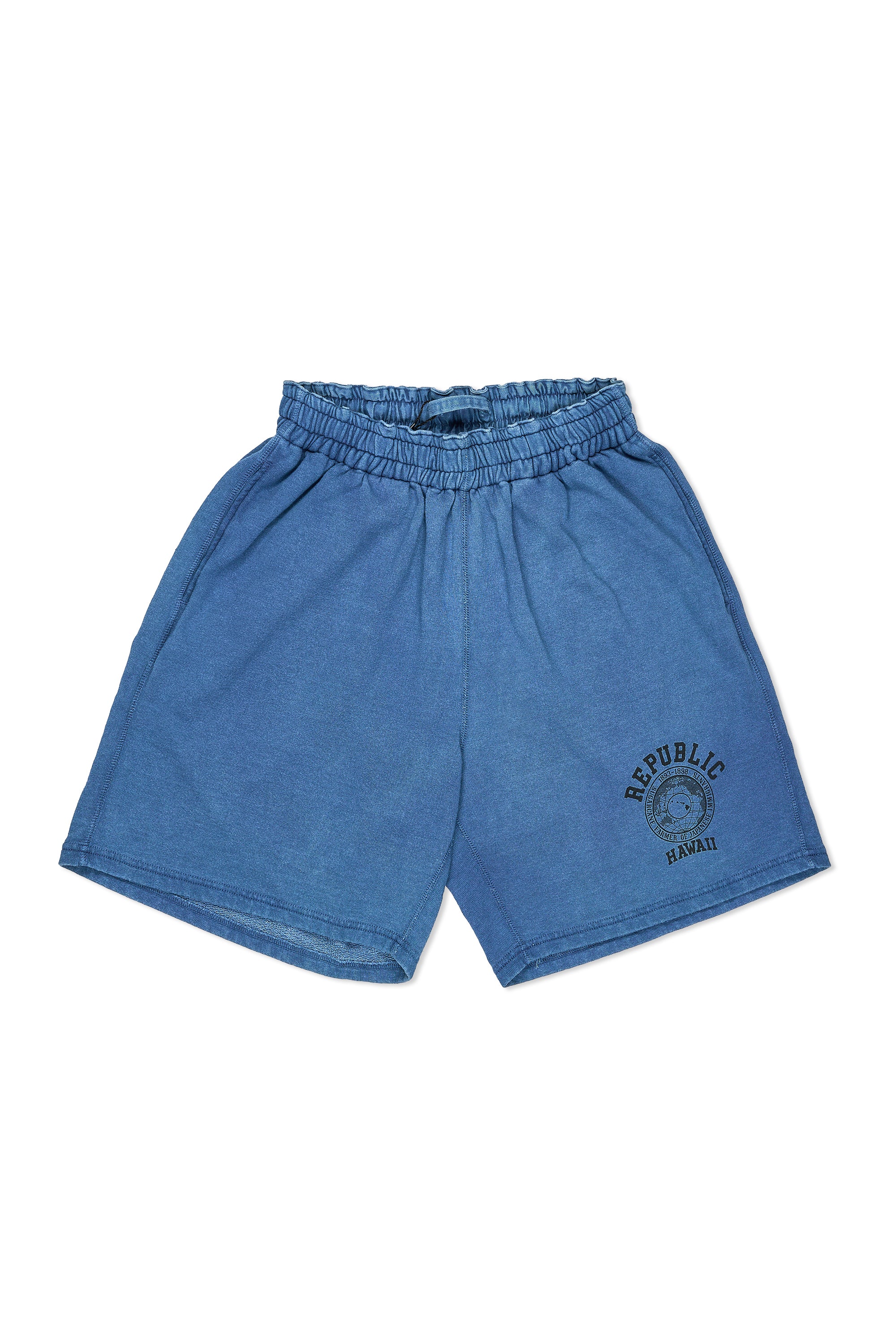 Nigel Cabourn Indigo Cotton Print Sweat Shorts