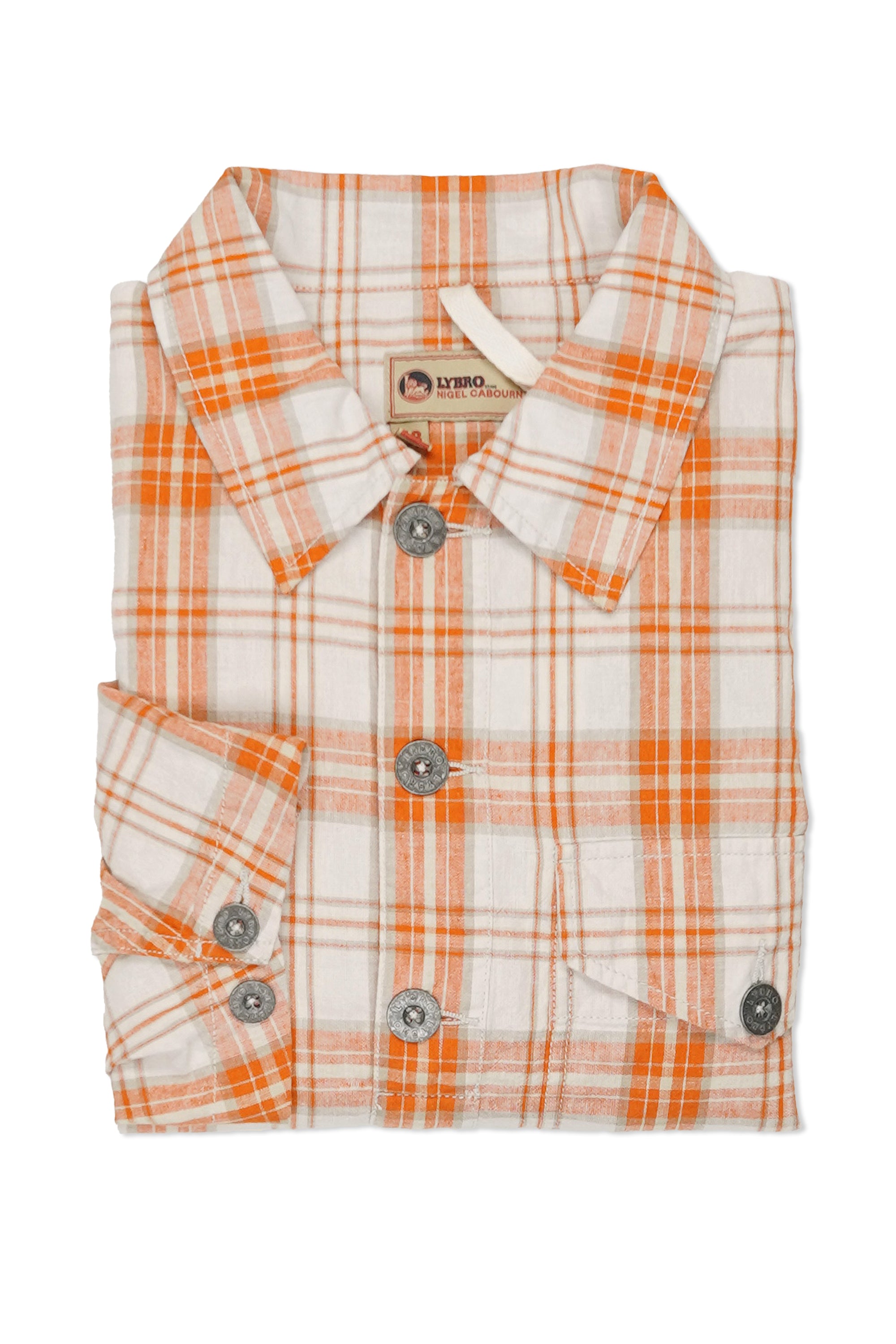 Nigel Cabourn S-53 POH Orange Check Linen Cotton Pullover Work Shirt