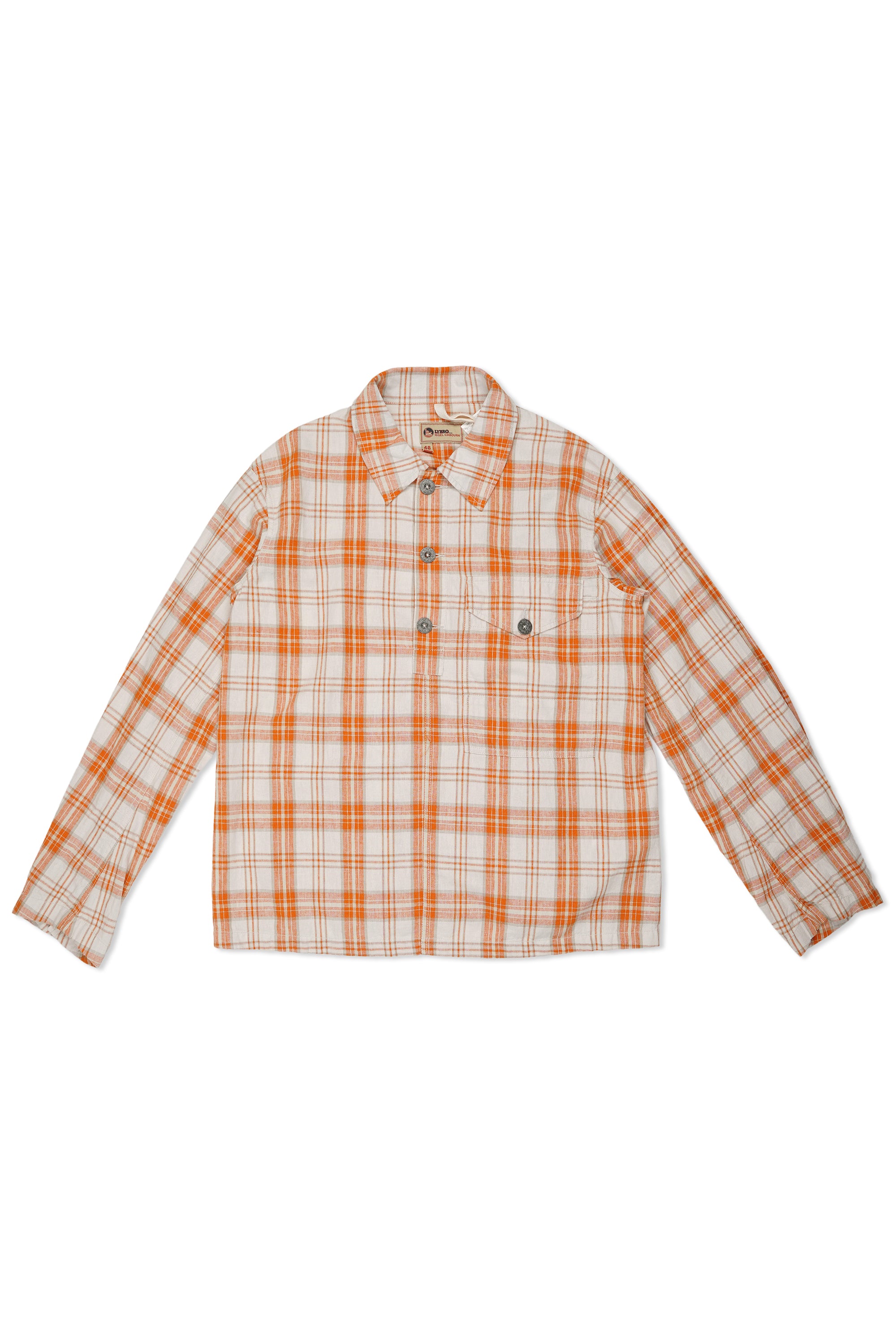 Nigel Cabourn S-53 POH Orange Check Linen Cotton Pullover Work Shirt