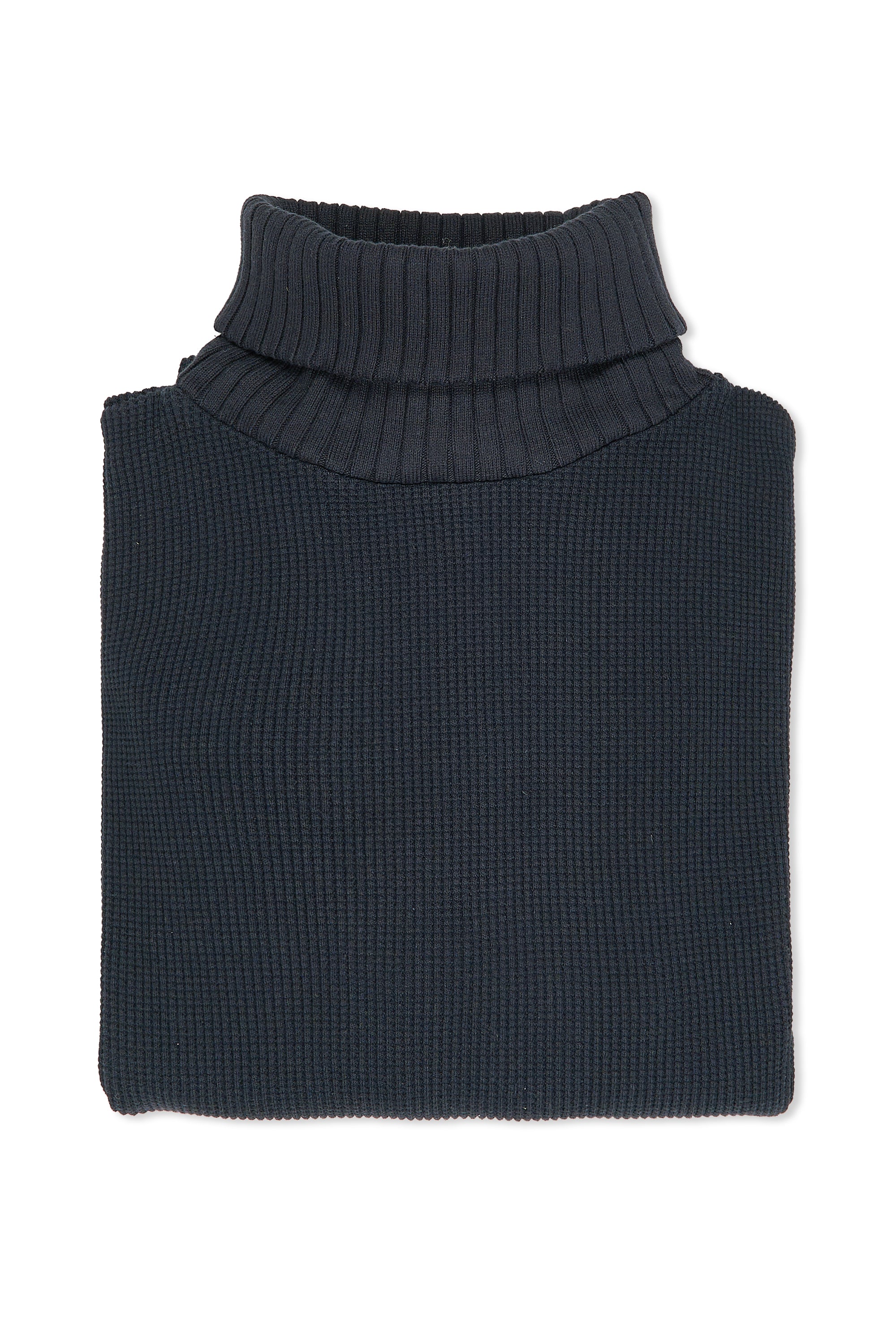 Nigel Cabourn Dark Navy Turtle Neck Waffle Cotton Sweater