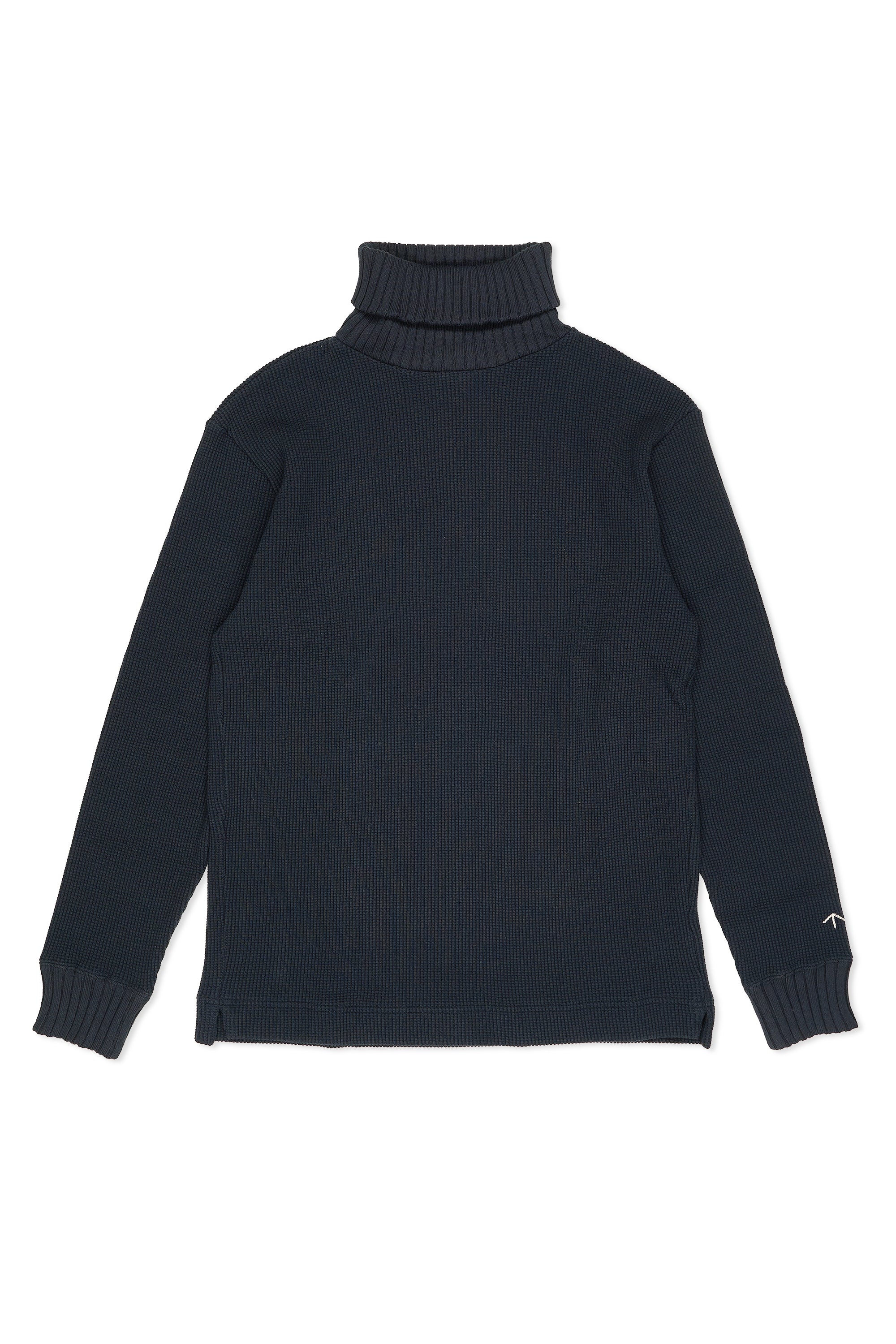 Nigel Cabourn Dark Navy Turtle Neck Waffle Cotton Sweater