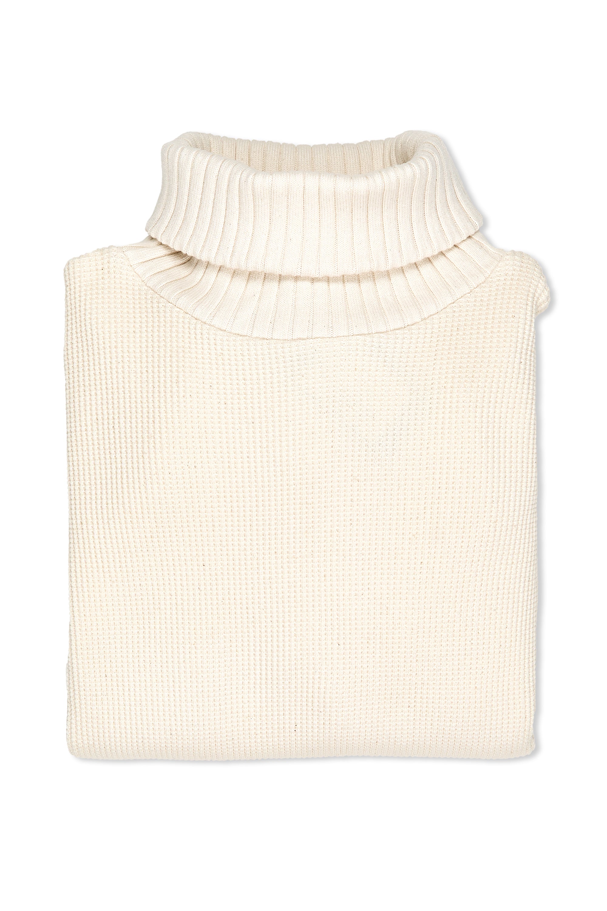 Nigel Cabourn Ivory Turtle Neck Waffle Cotton Sweater