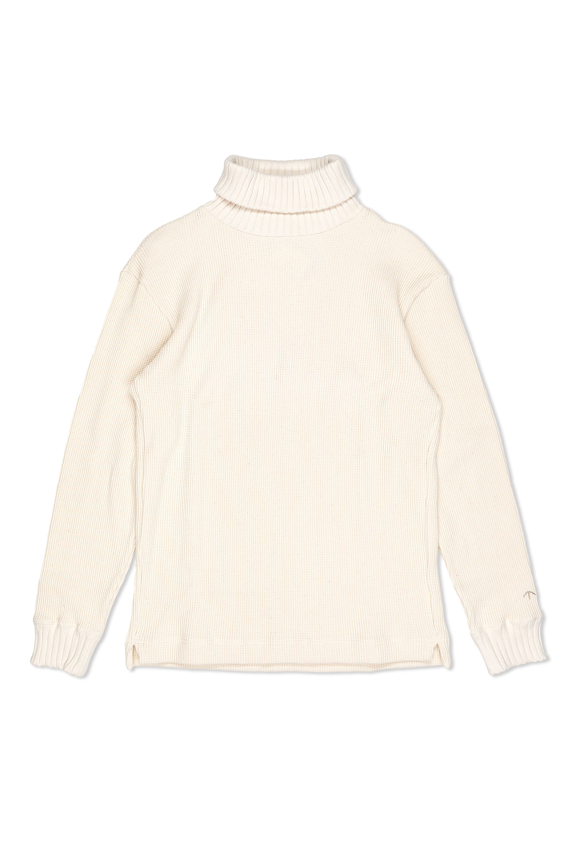 Nigel Cabourn Ivory Turtle Neck Waffle Cotton Sweater