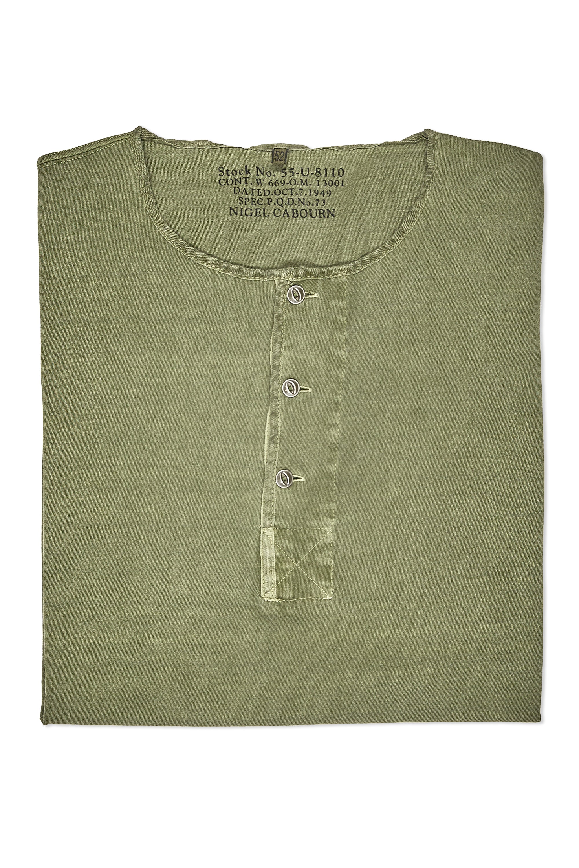 Nigel Cabourn Green 50s Henley Neck Cotton T-Shirt