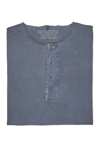 Nigel Cabourn Blue 50s Henley Neck Cotton T-shirt – Drop 93