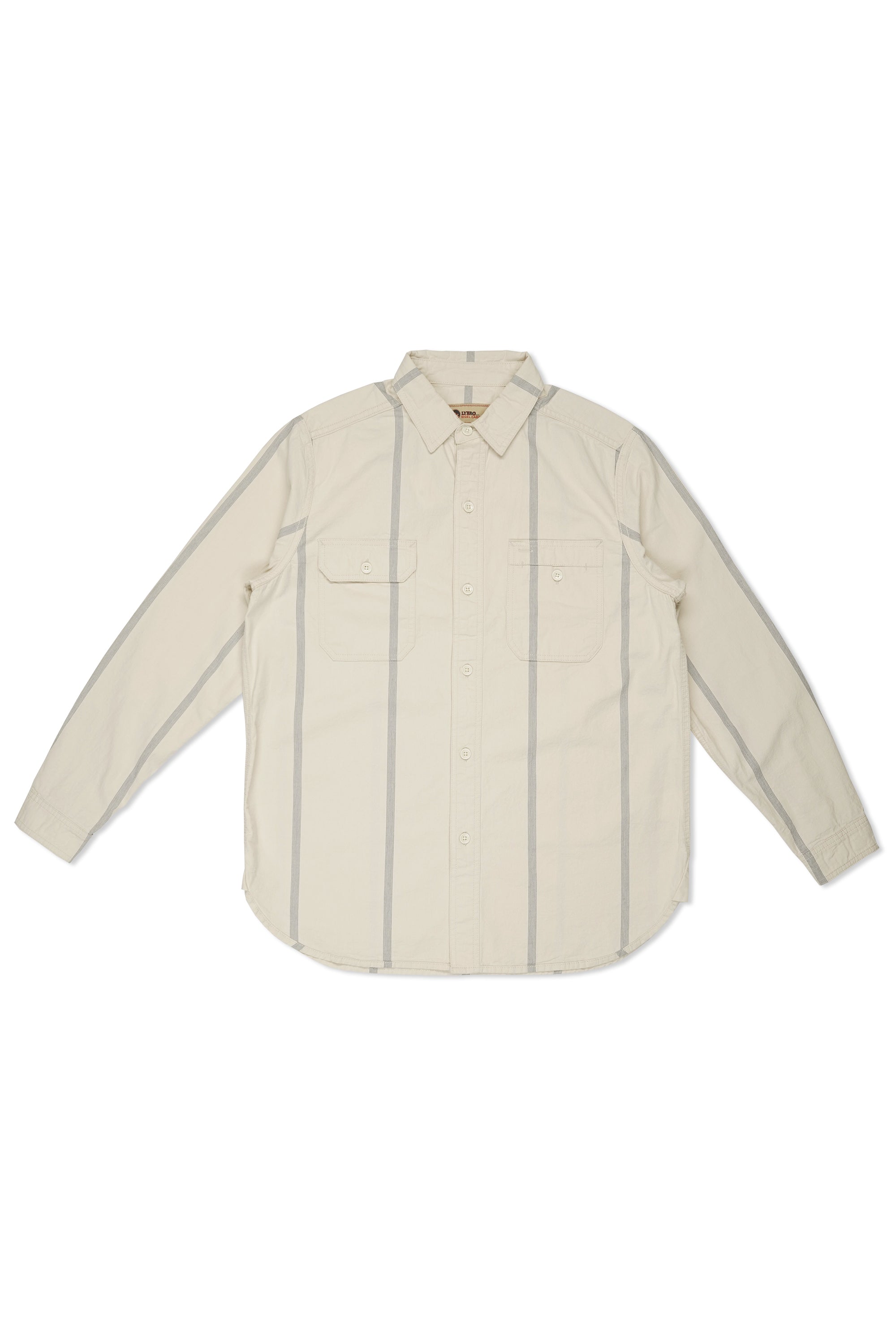 Nigel Cabourn S-50 Ivory with Blue Stripe Calico Cotton Work Shirt