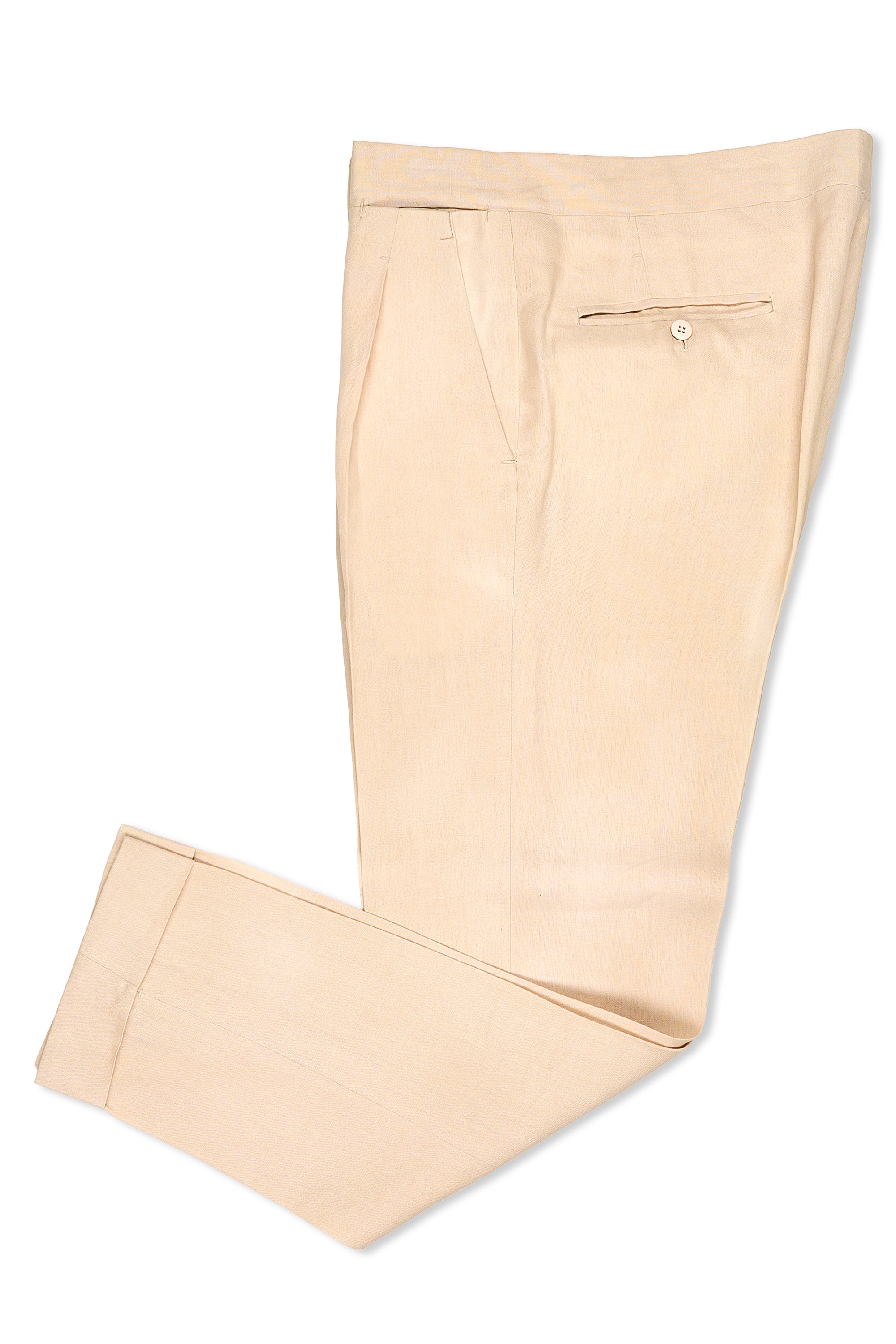 Ambrosi Napoli Cream Linen Single Pleat Trousers Bespoke