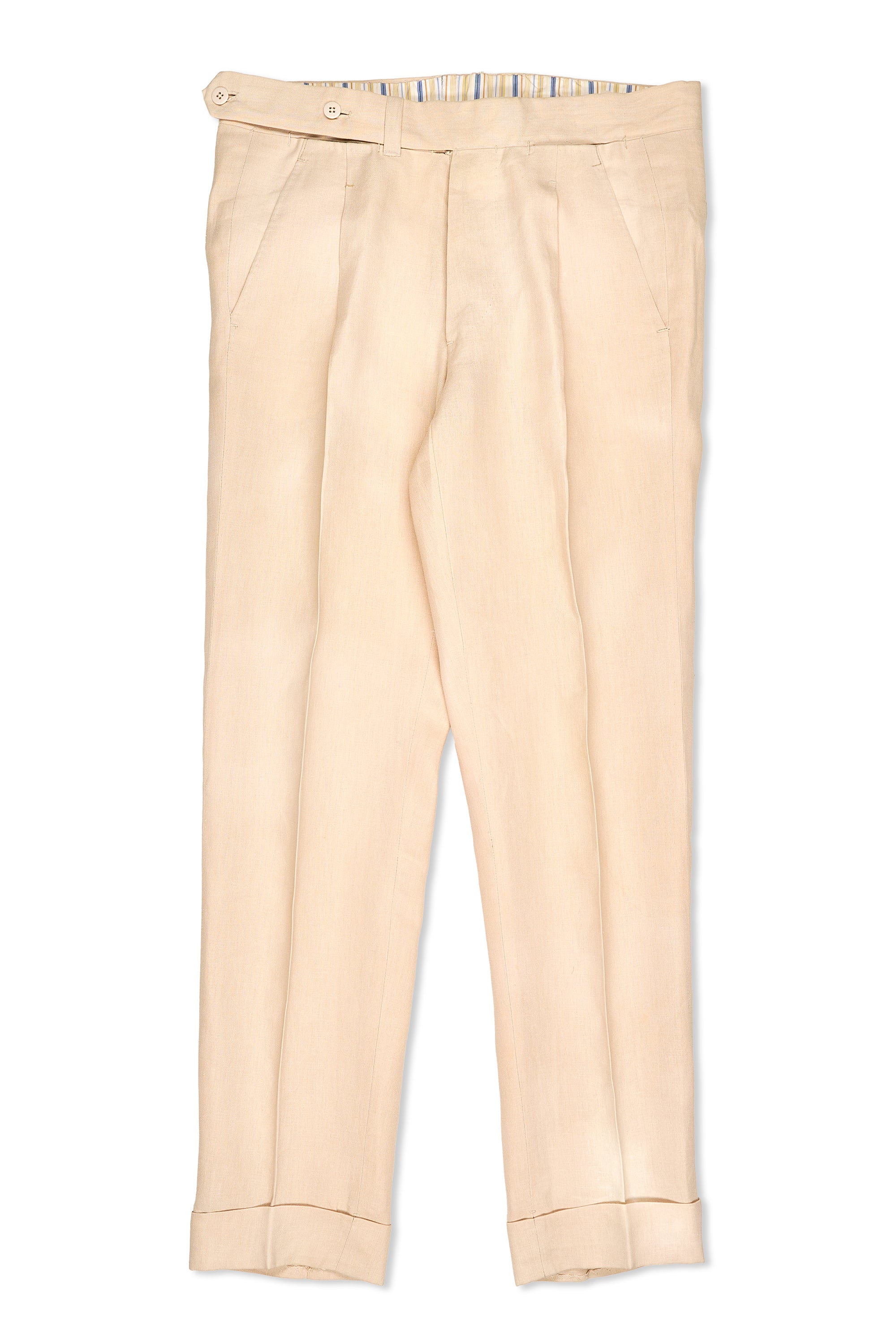 Ambrosi Napoli Cream Linen Single Pleat Trousers Bespoke