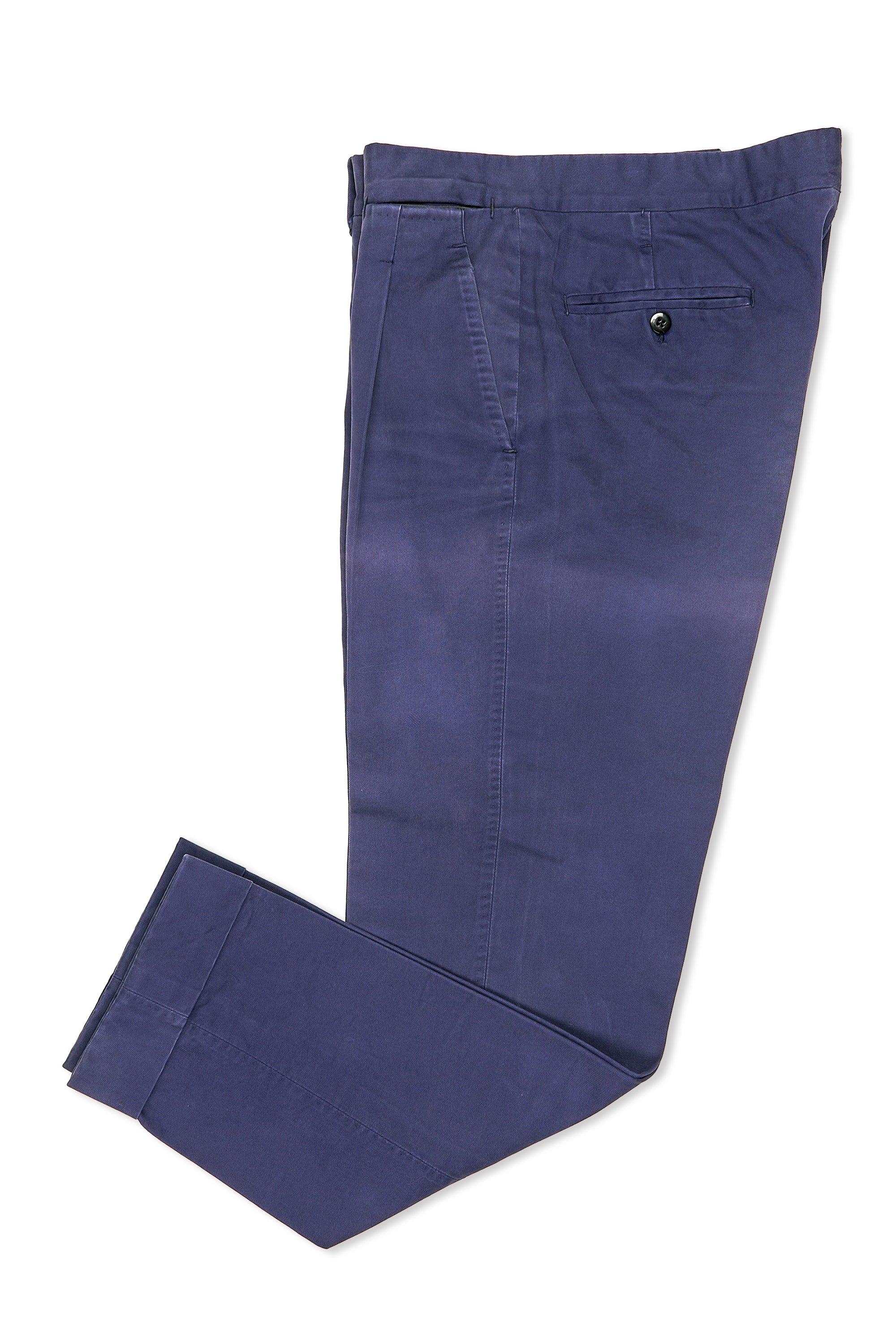 Ambrosi Napoli Blue Cotton Twill Single Pleat Trousers Bespoke